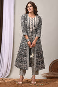Charcoal Mandala Cotton Shrug & Pant Set