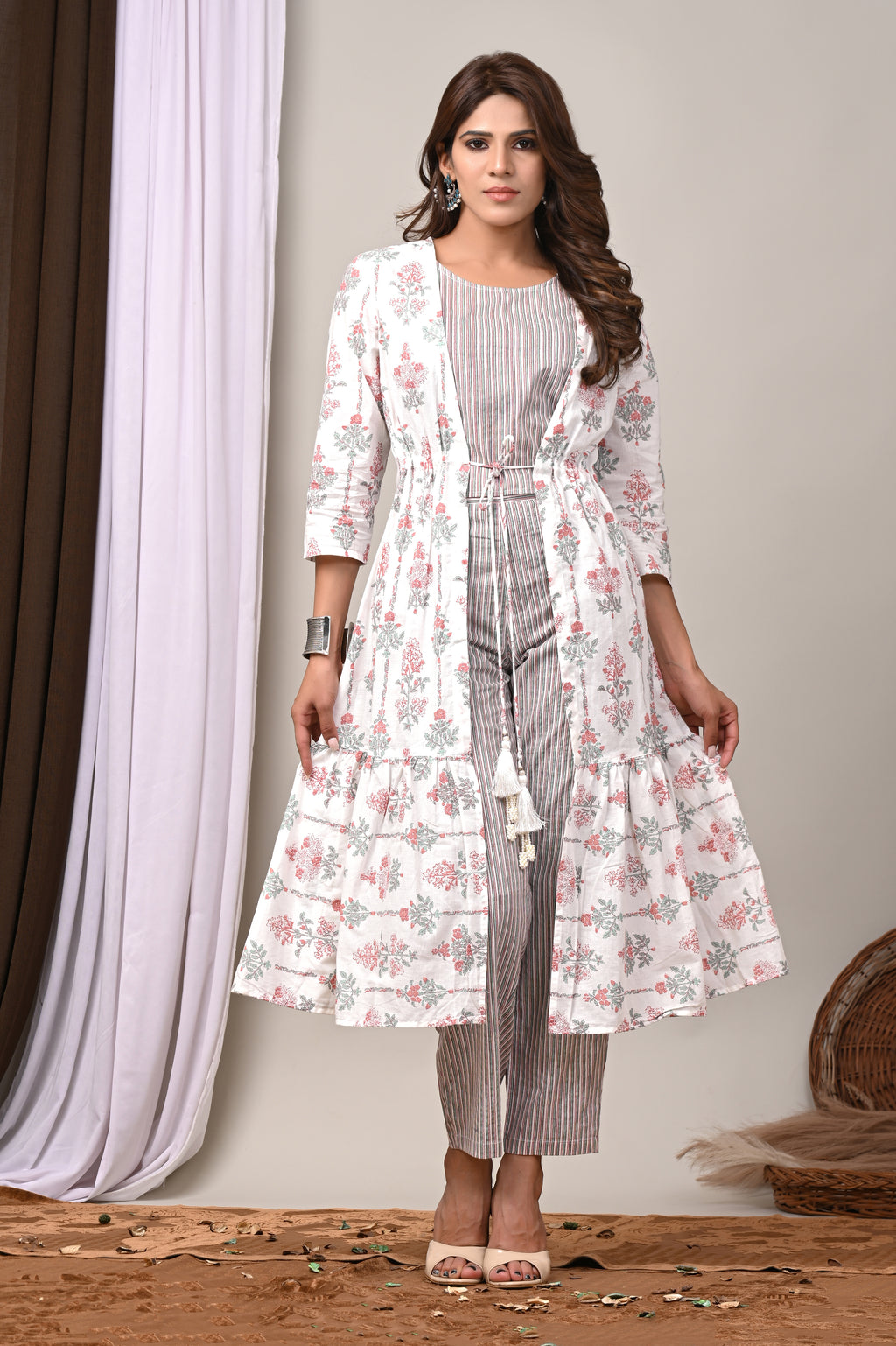 Blossom Trail Cotton Shrug & Pant Set