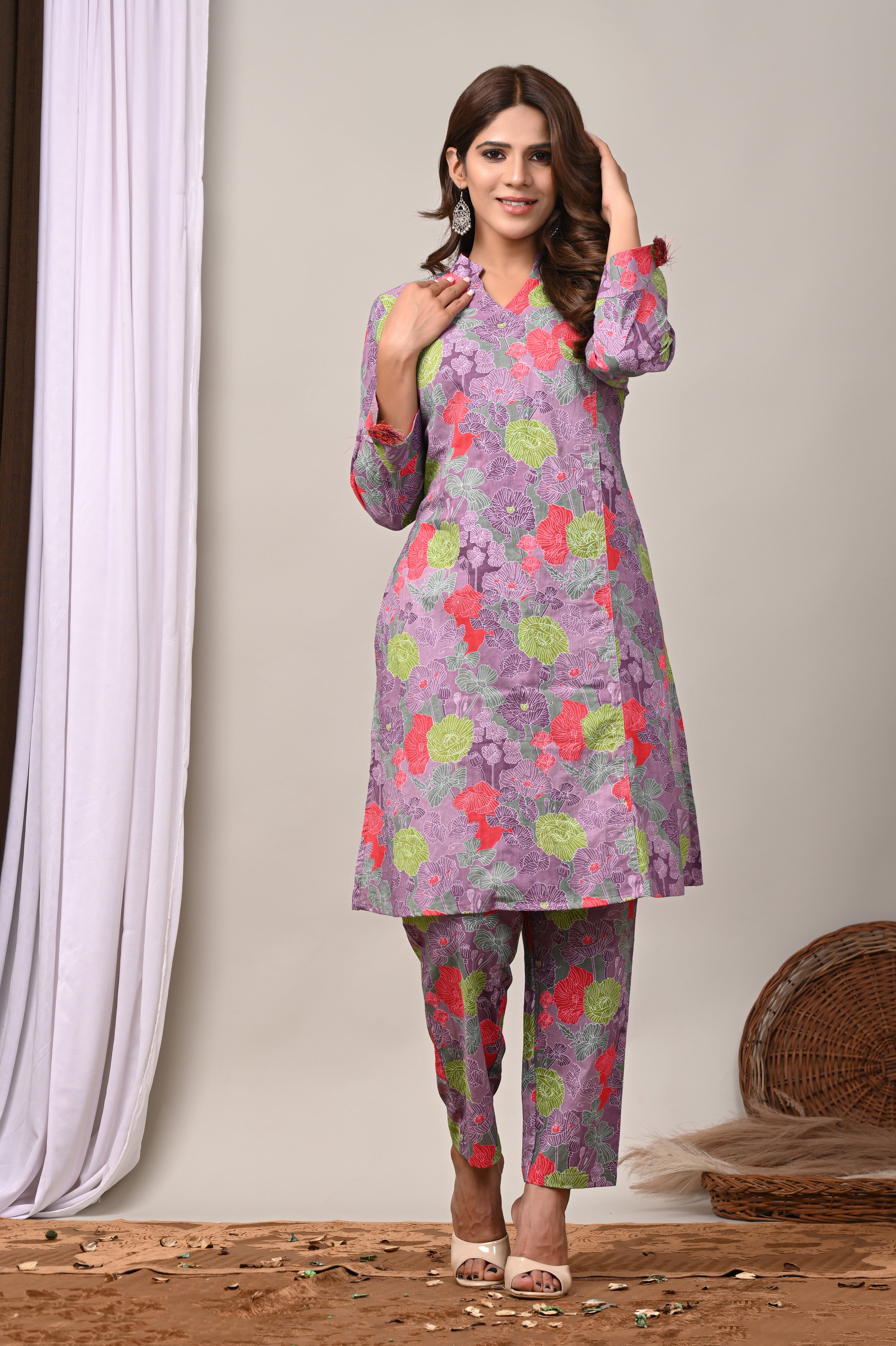 Lavender Blossom Sanganeri Cotton Co-ord Set