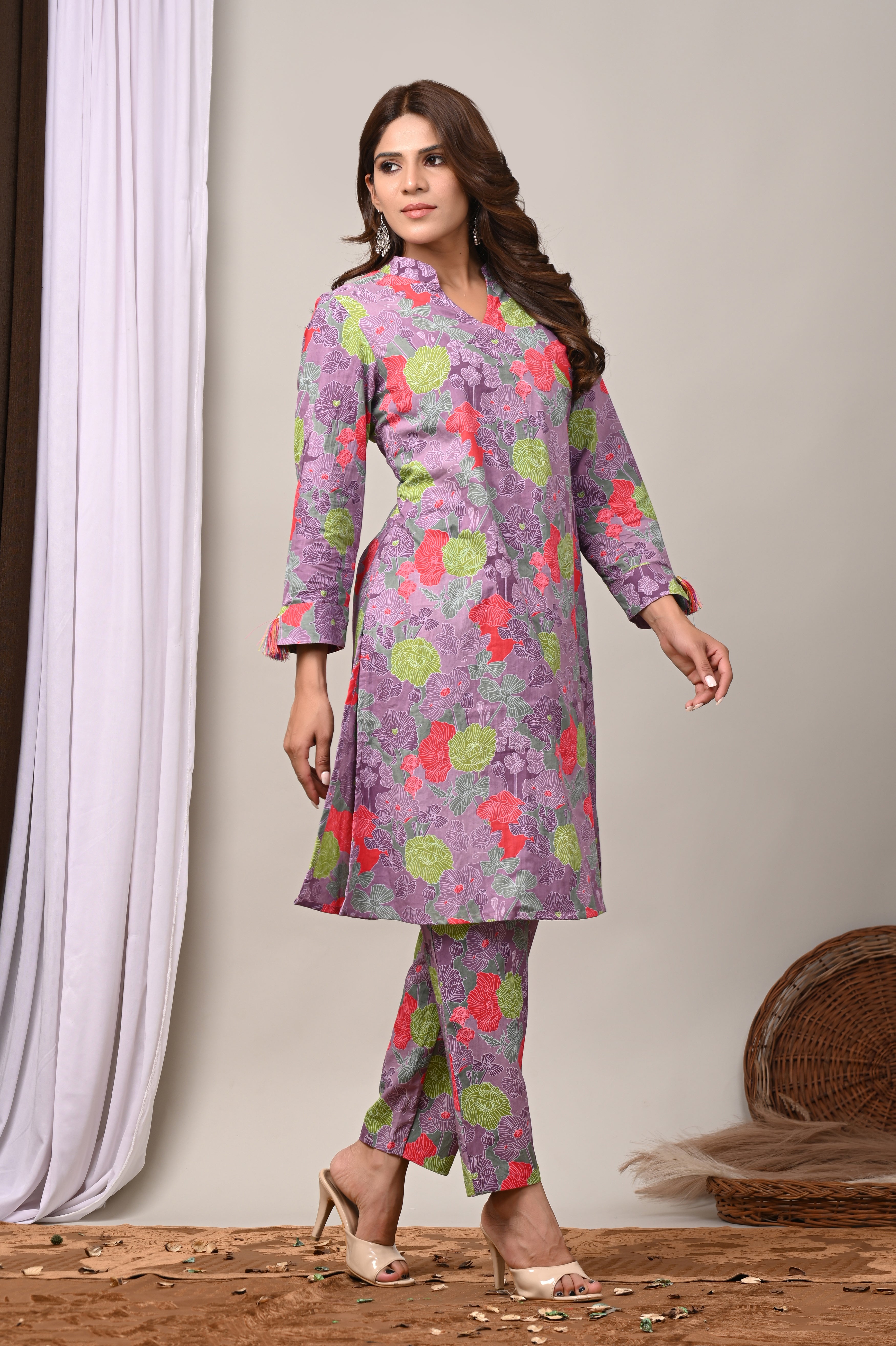 Lavender Blossom Sanganeri Cotton Co-ord Set