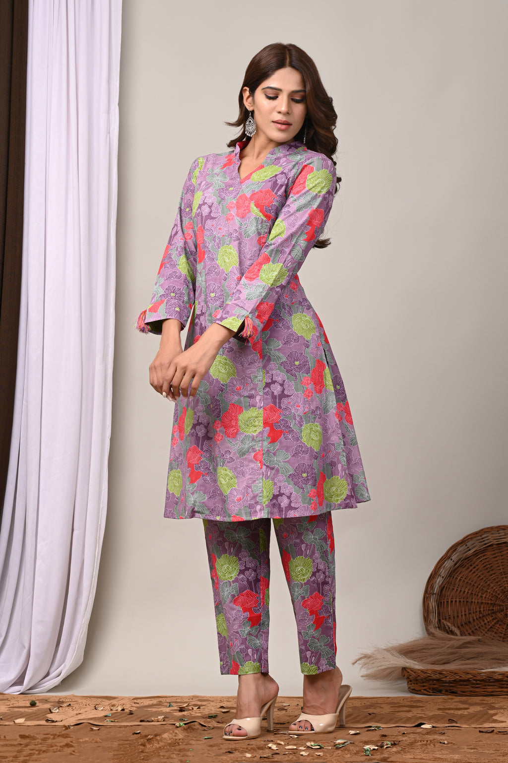 Lavender Blossom Sanganeri Cotton Co-ord Set