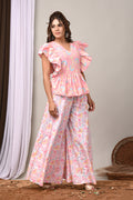 Peony Bloom Sanganeri Peplum & Palazzo Set