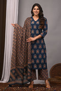 Indigo Blue Jharokha Motif Straight Kurta Palazzo Set