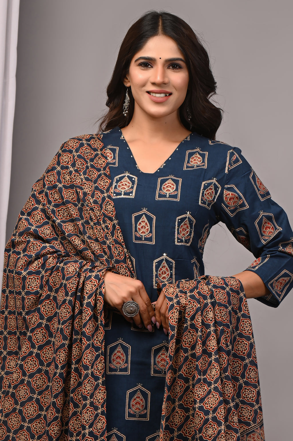 Indigo Blue Jharokha Motif Straight Kurta Palazzo Set