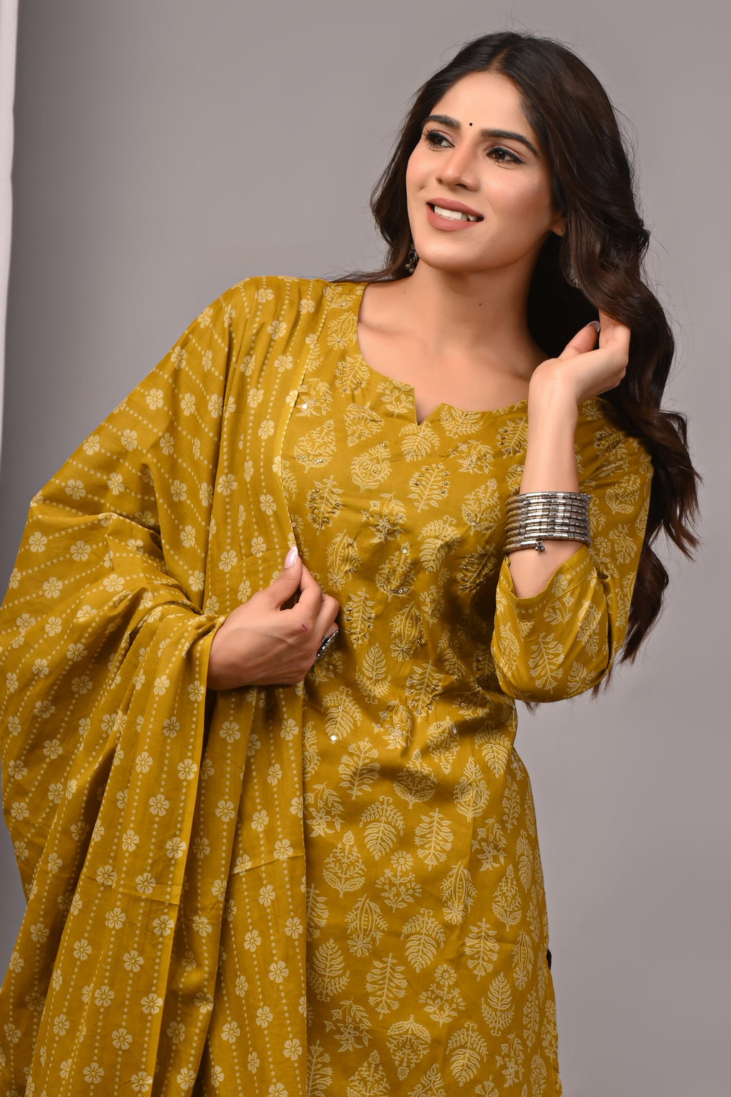 Mustard Yellow Cotton Straight Kurta Pant Set