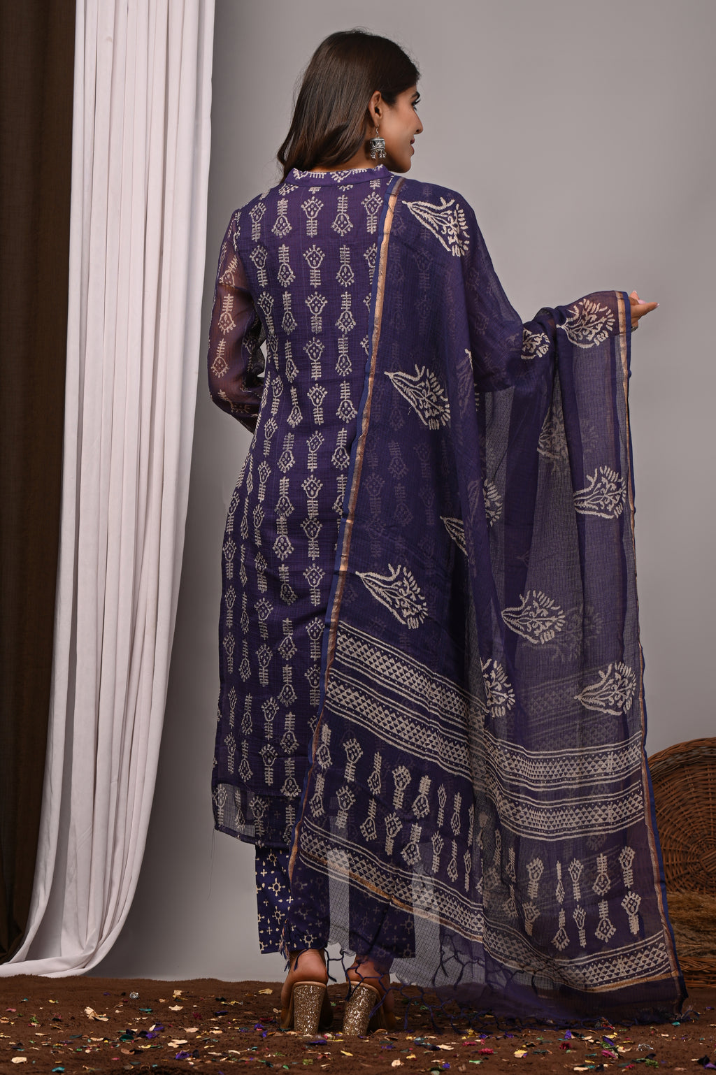 Deep Violet Artisanal Handblock Kota Doria Set