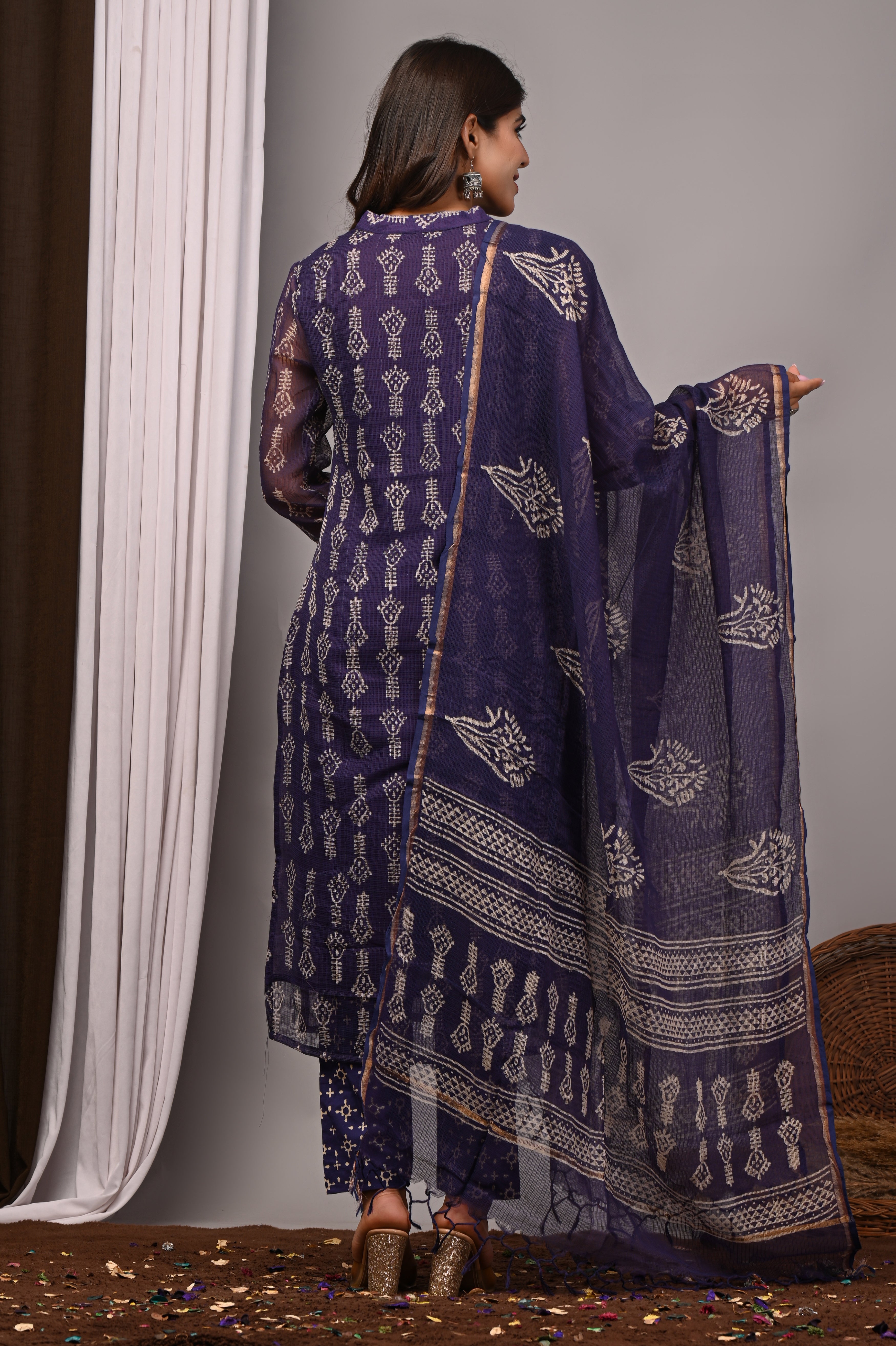 Deep Violet Artisanal Handblock Kota Doria Set