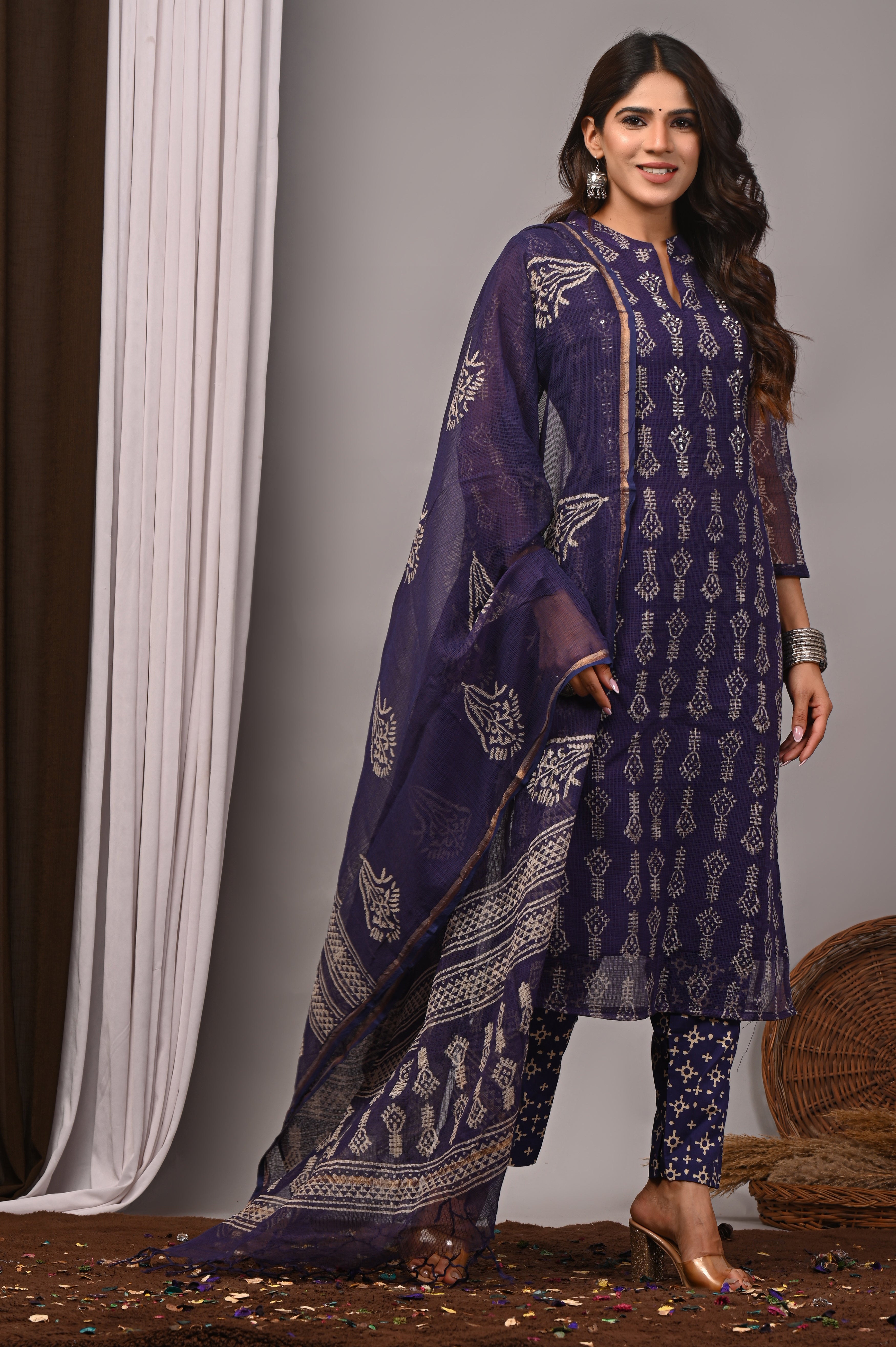 Deep Violet Artisanal Handblock Kota Doria Set
