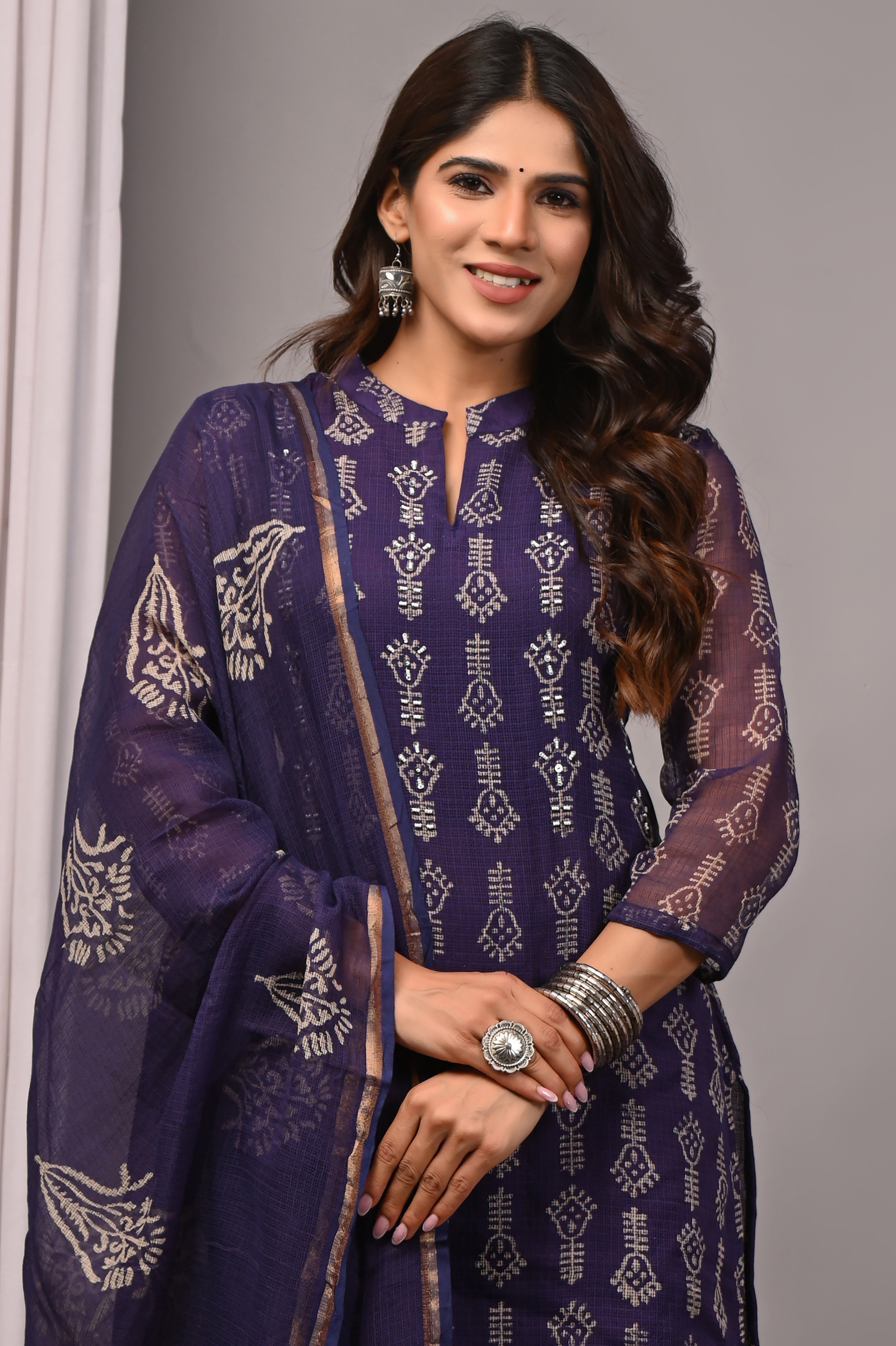 Deep Violet Artisanal Handblock Kota Doria Set