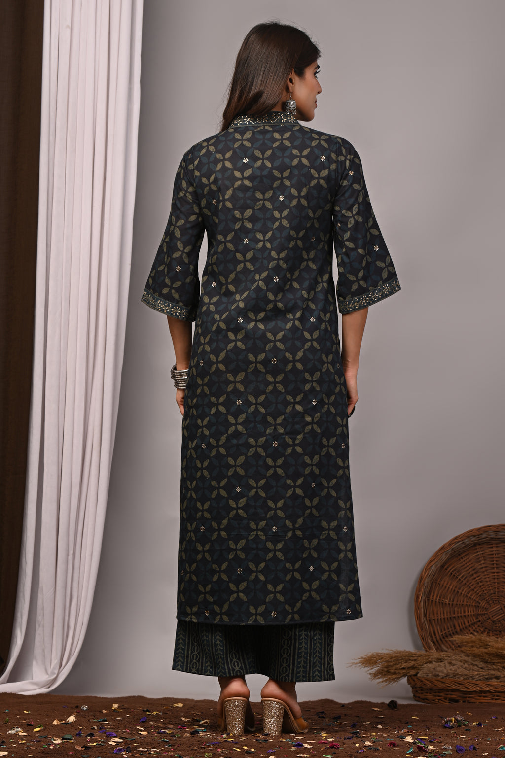 Midnight Blue Bell-Sleeve Palazzo Set