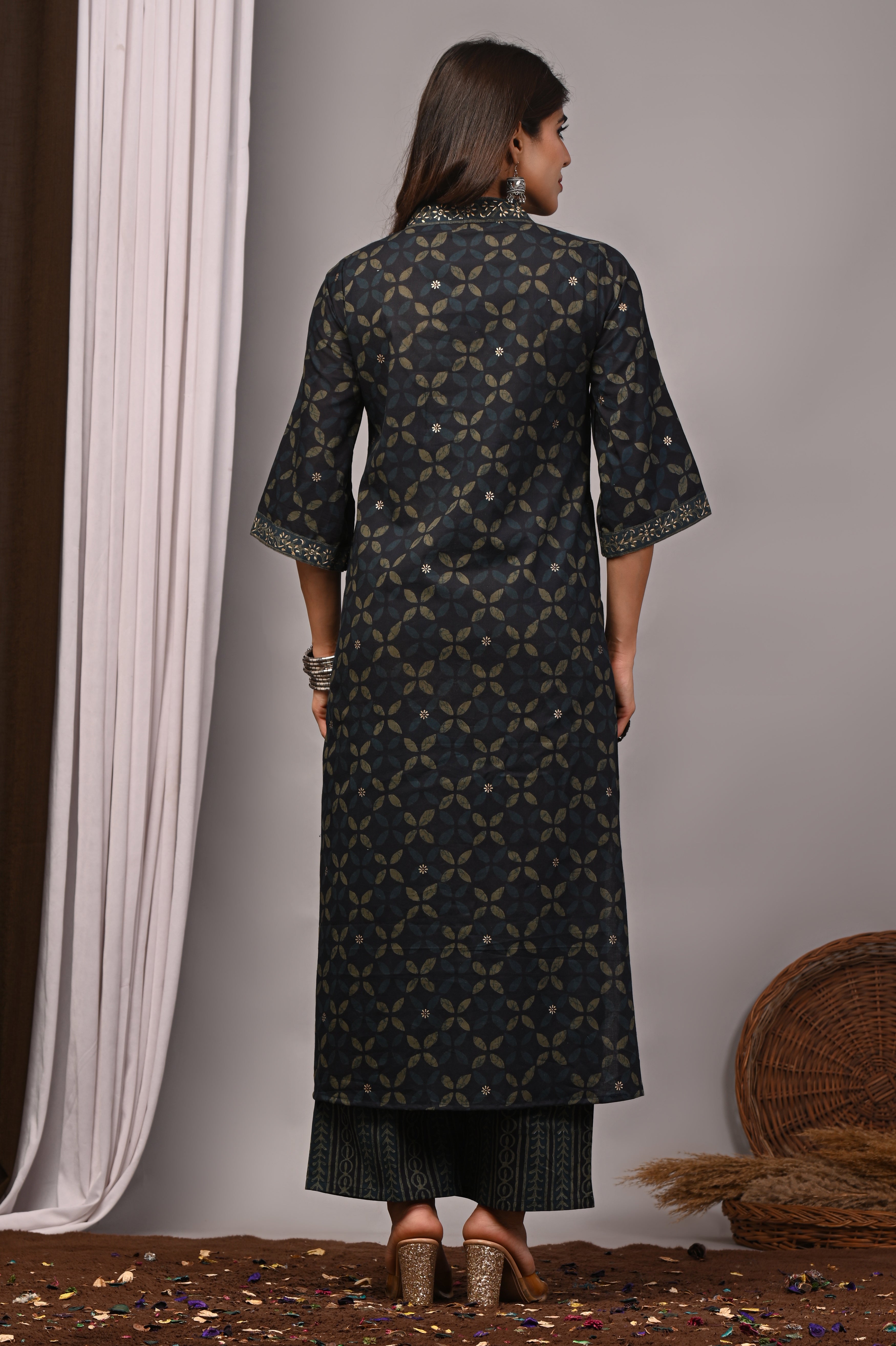 Midnight Blue Bell-Sleeve Palazzo Set