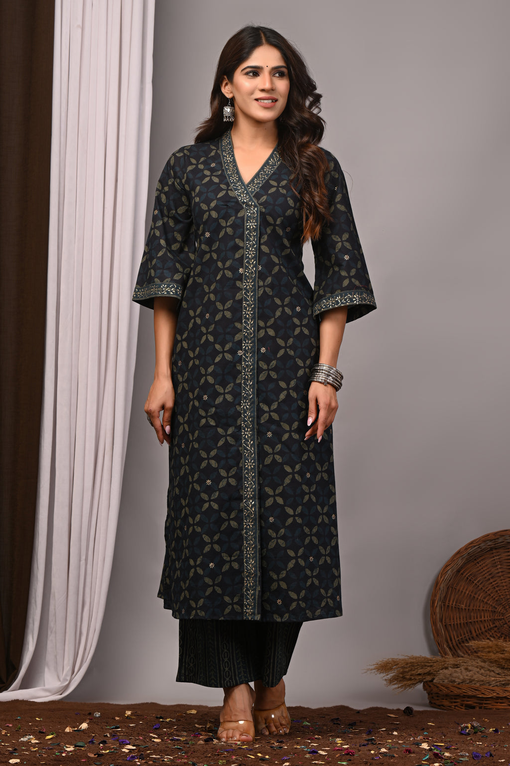 Midnight Blue Bell-Sleeve Palazzo Set