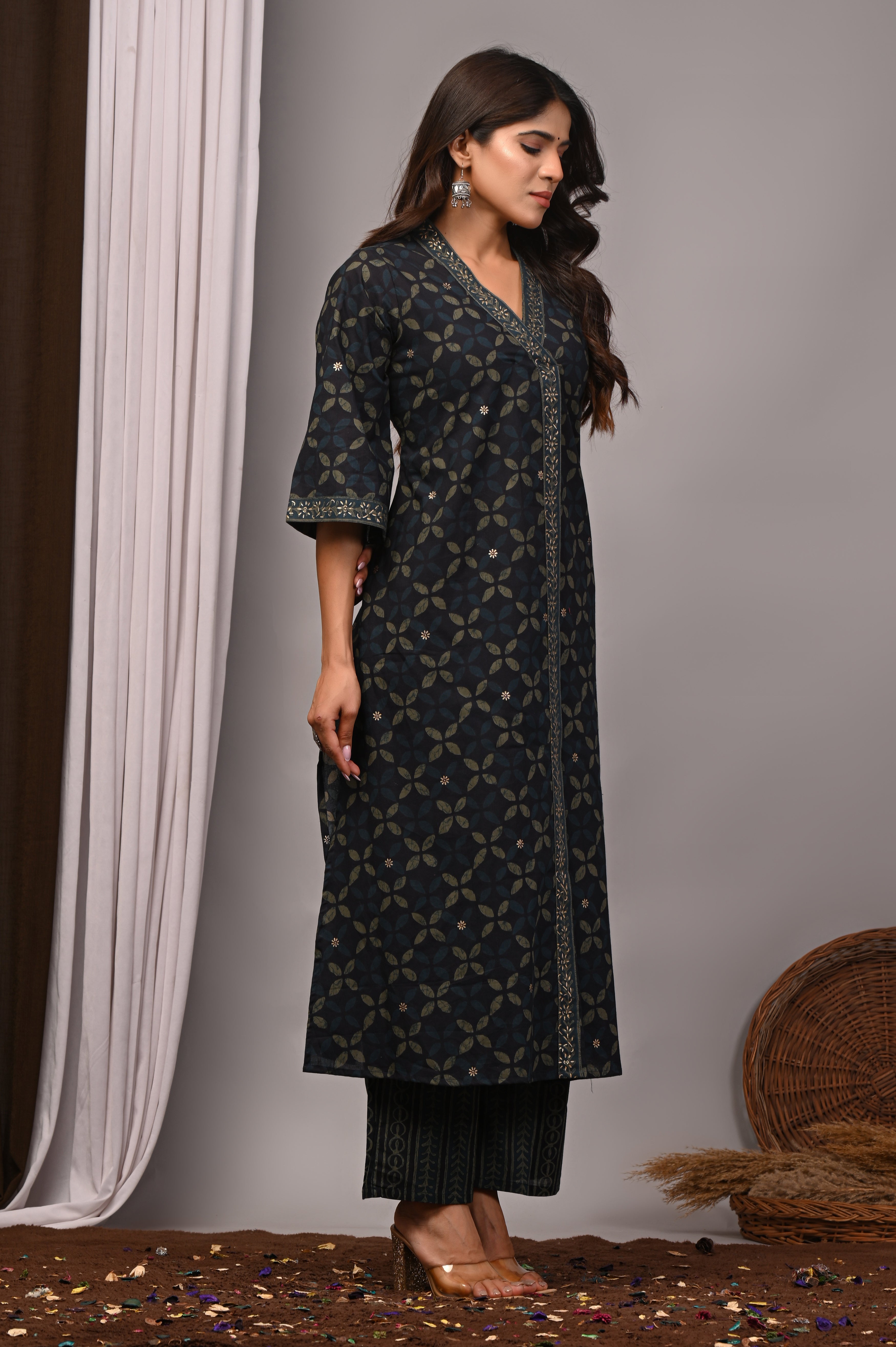 Midnight Blue Bell-Sleeve Palazzo Set