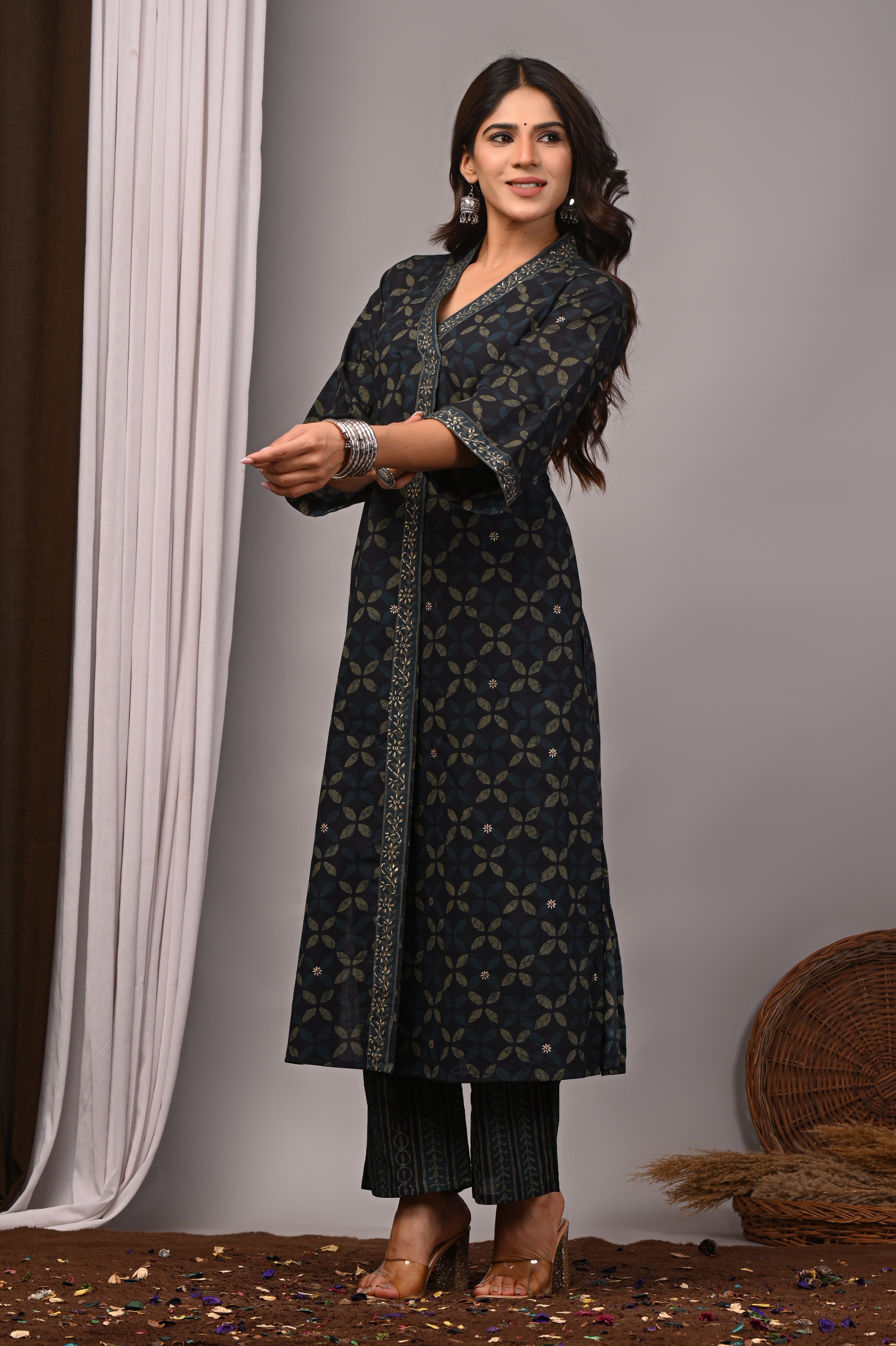Midnight Blue Bell-Sleeve Palazzo Set