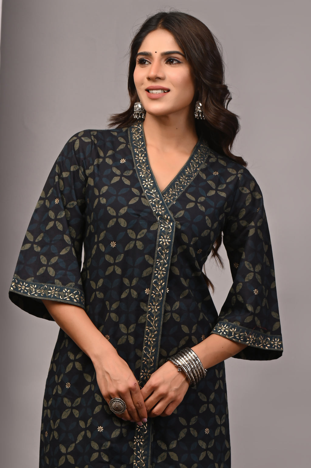 Midnight Blue Bell-Sleeve Palazzo Set