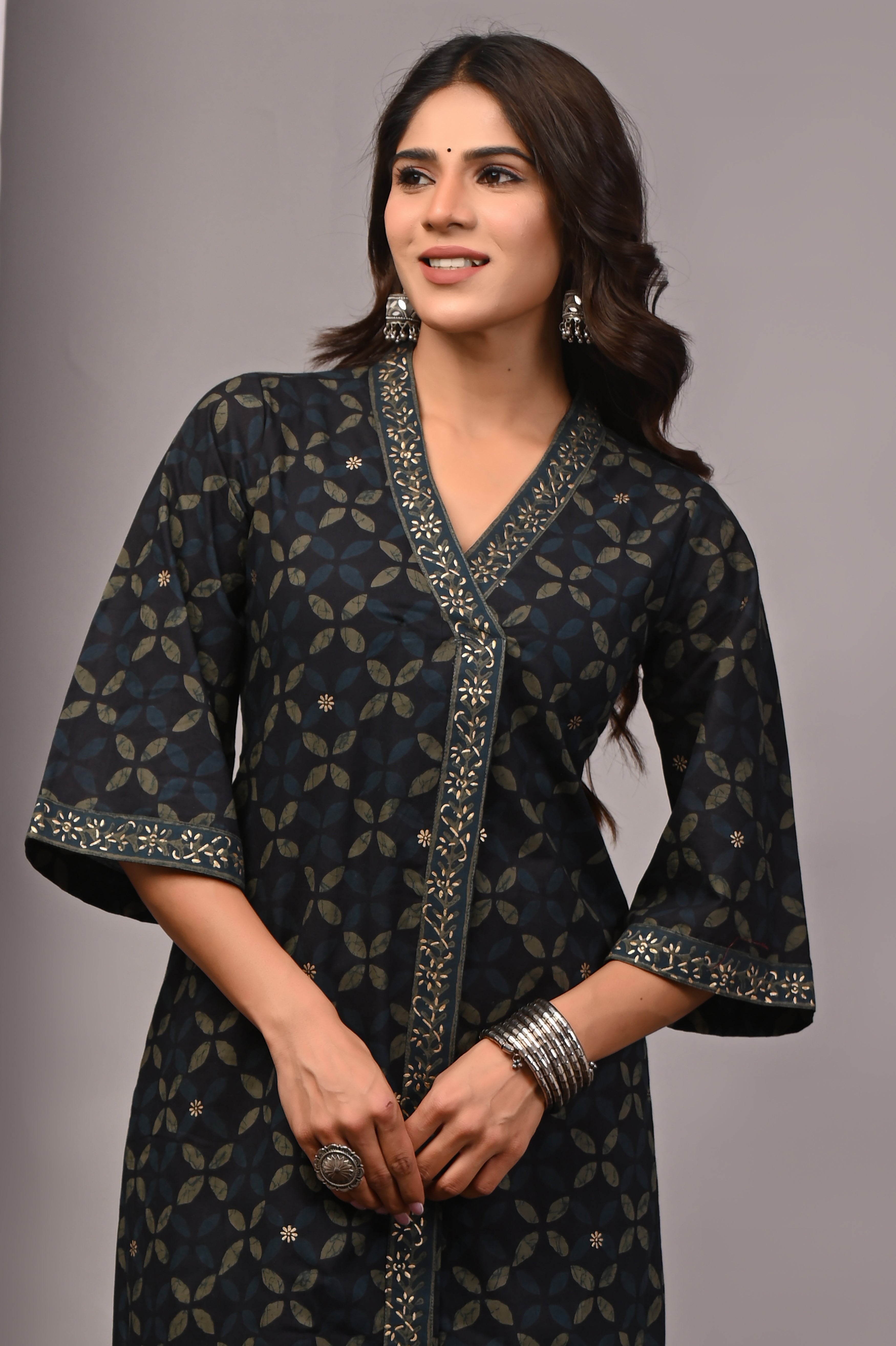 Midnight Blue Bell-Sleeve Palazzo Set