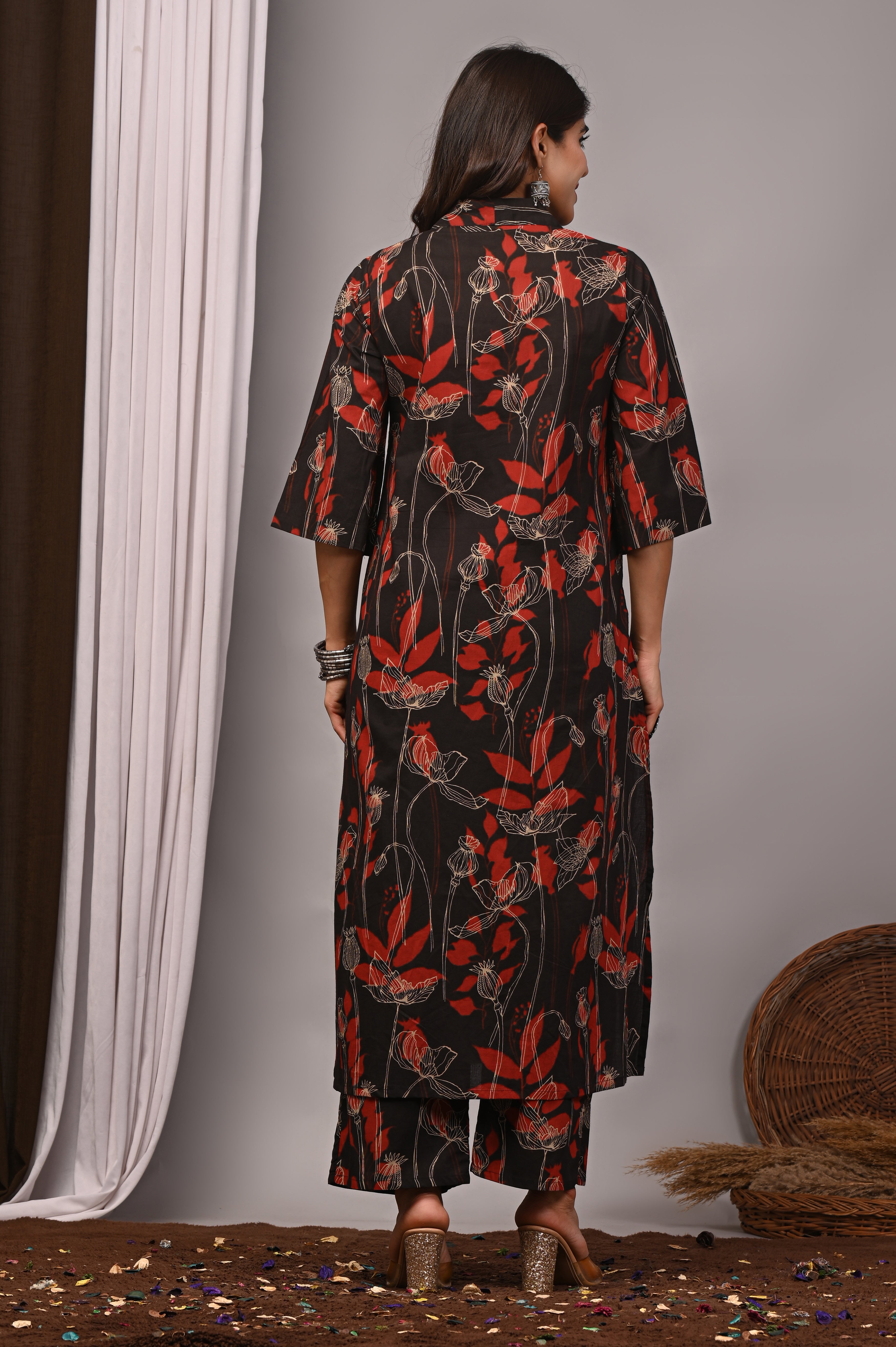 Noir Botanical Sanganeri Palazzo Set