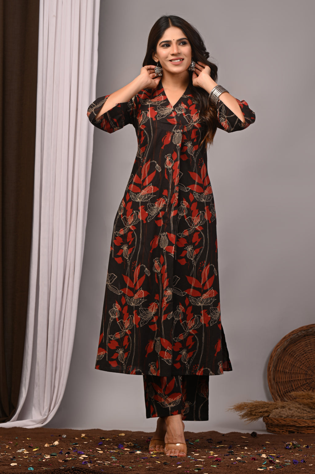 Noir Botanical Sanganeri Palazzo Set