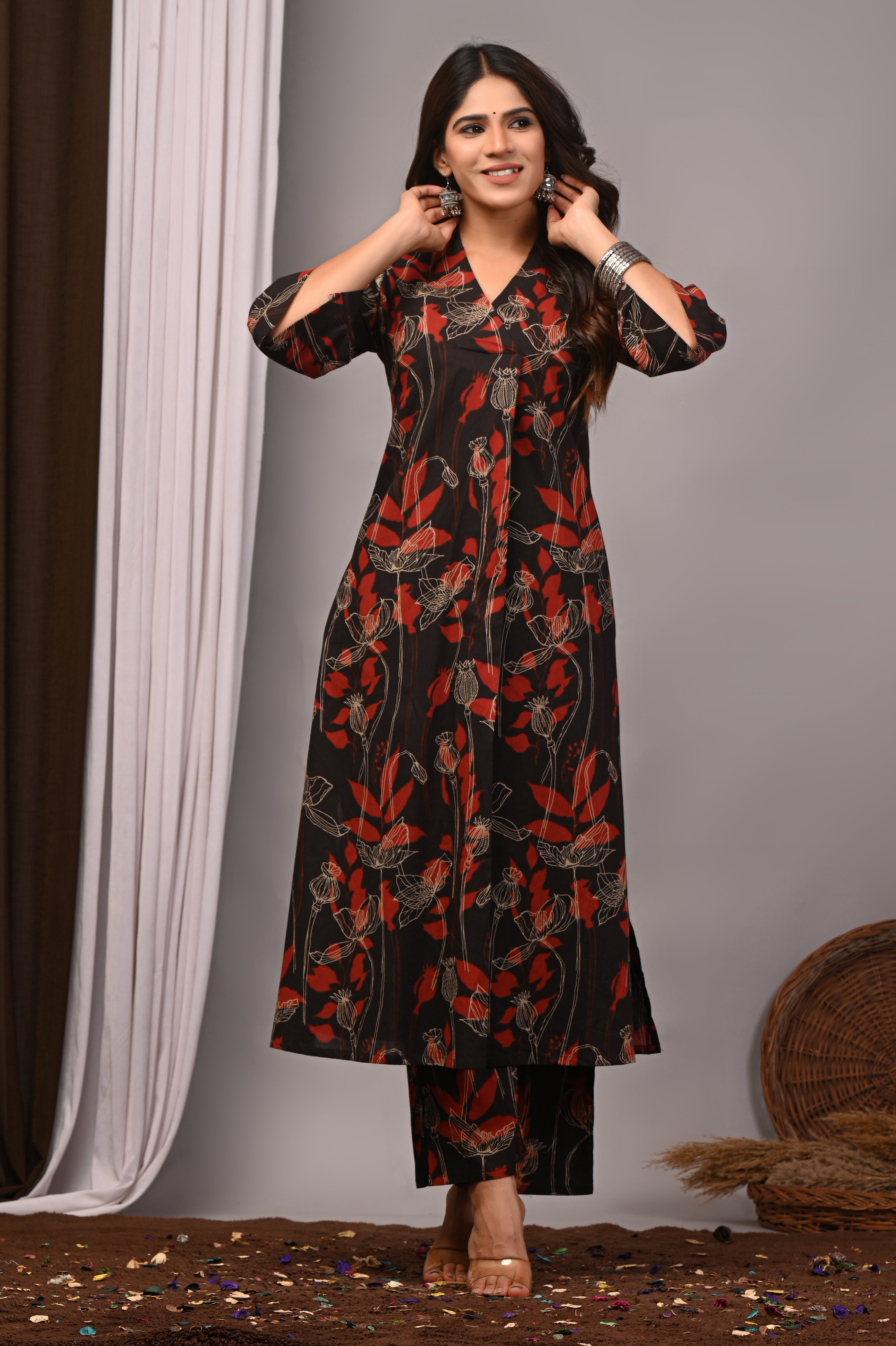 Noir Botanical Sanganeri Palazzo Set