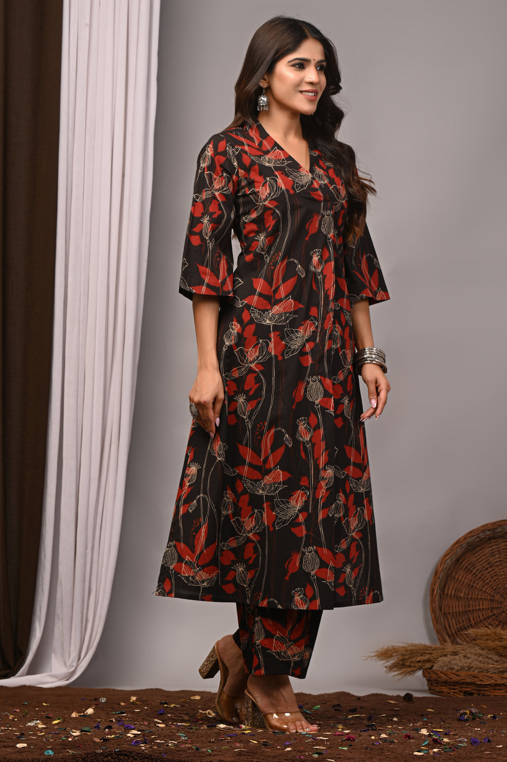 Noir Botanical Sanganeri Palazzo Set
