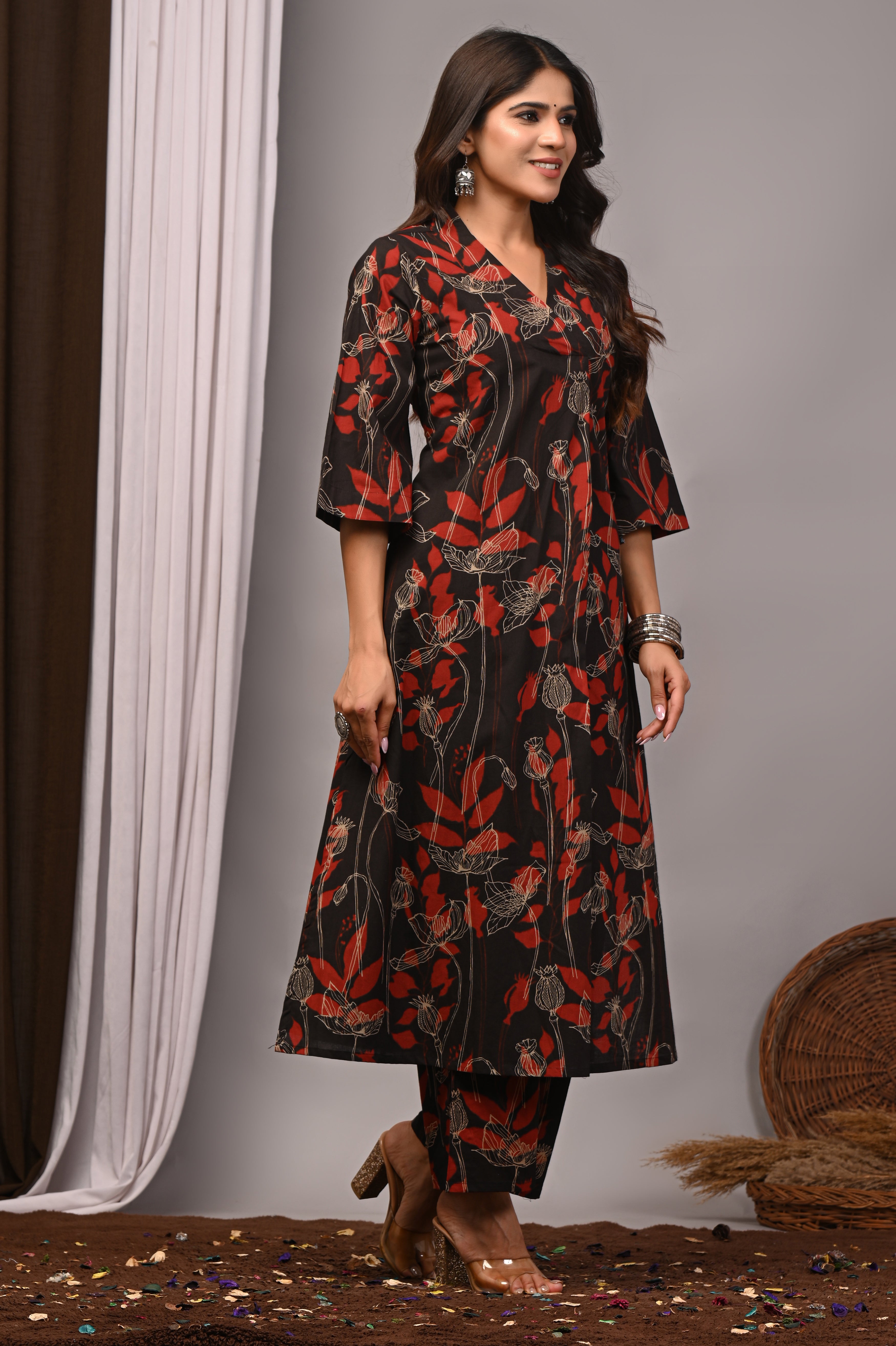 Noir Botanical Sanganeri Palazzo Set