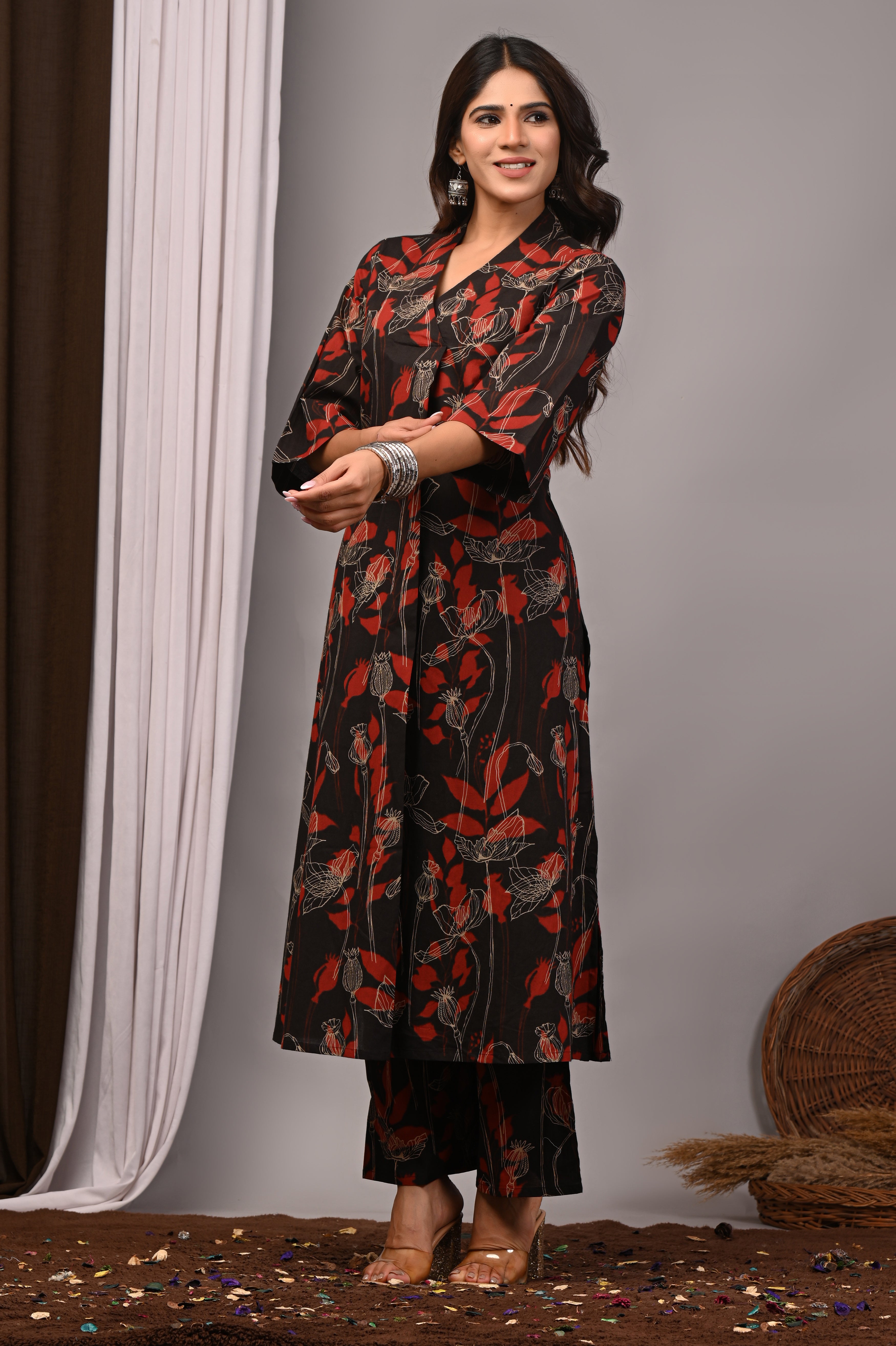 Noir Botanical Sanganeri Palazzo Set