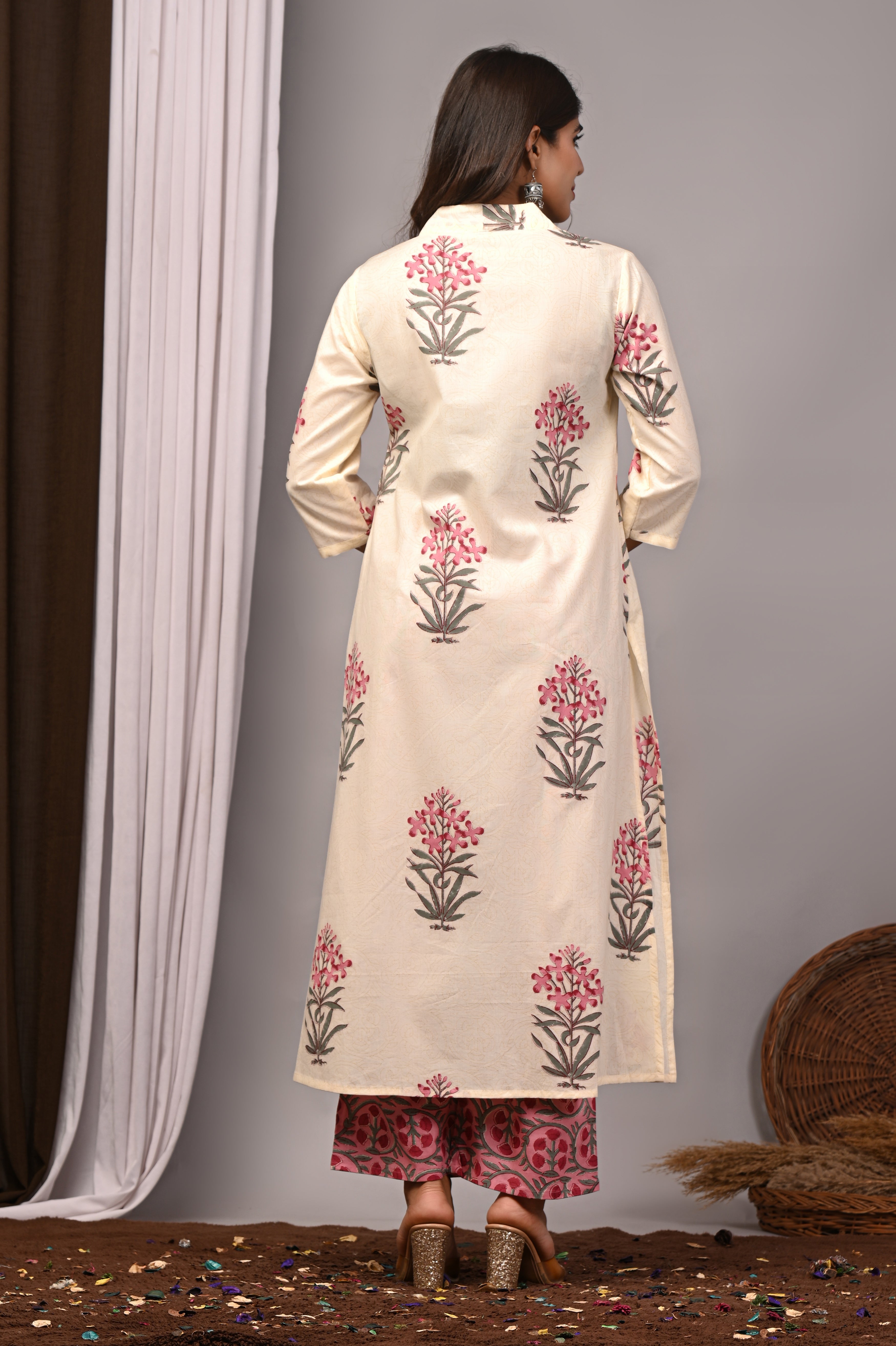 Cream Blossom Sanganeri Palazzo Set