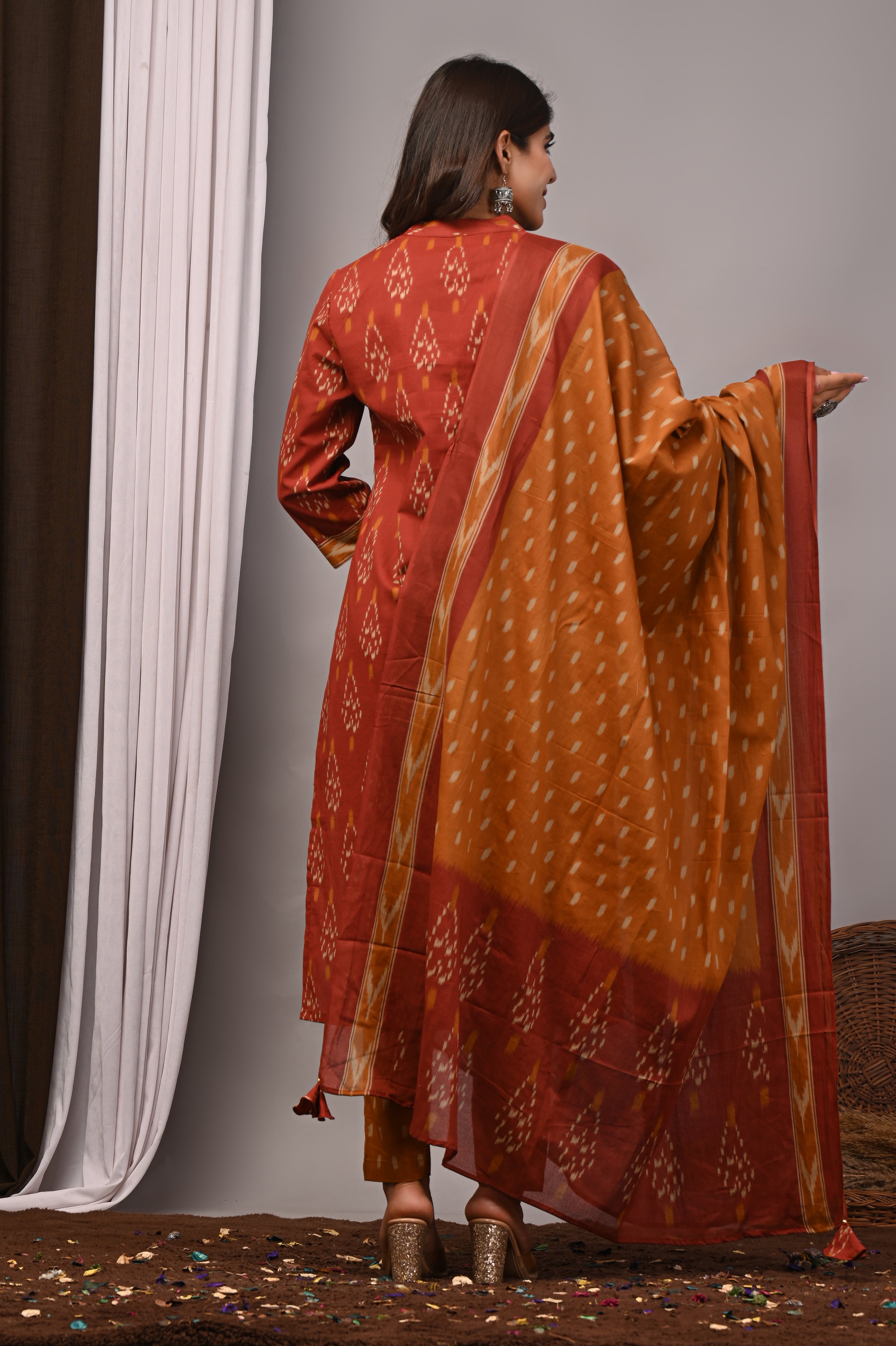 Rust & Mustard Ikat Cotton Straight Set