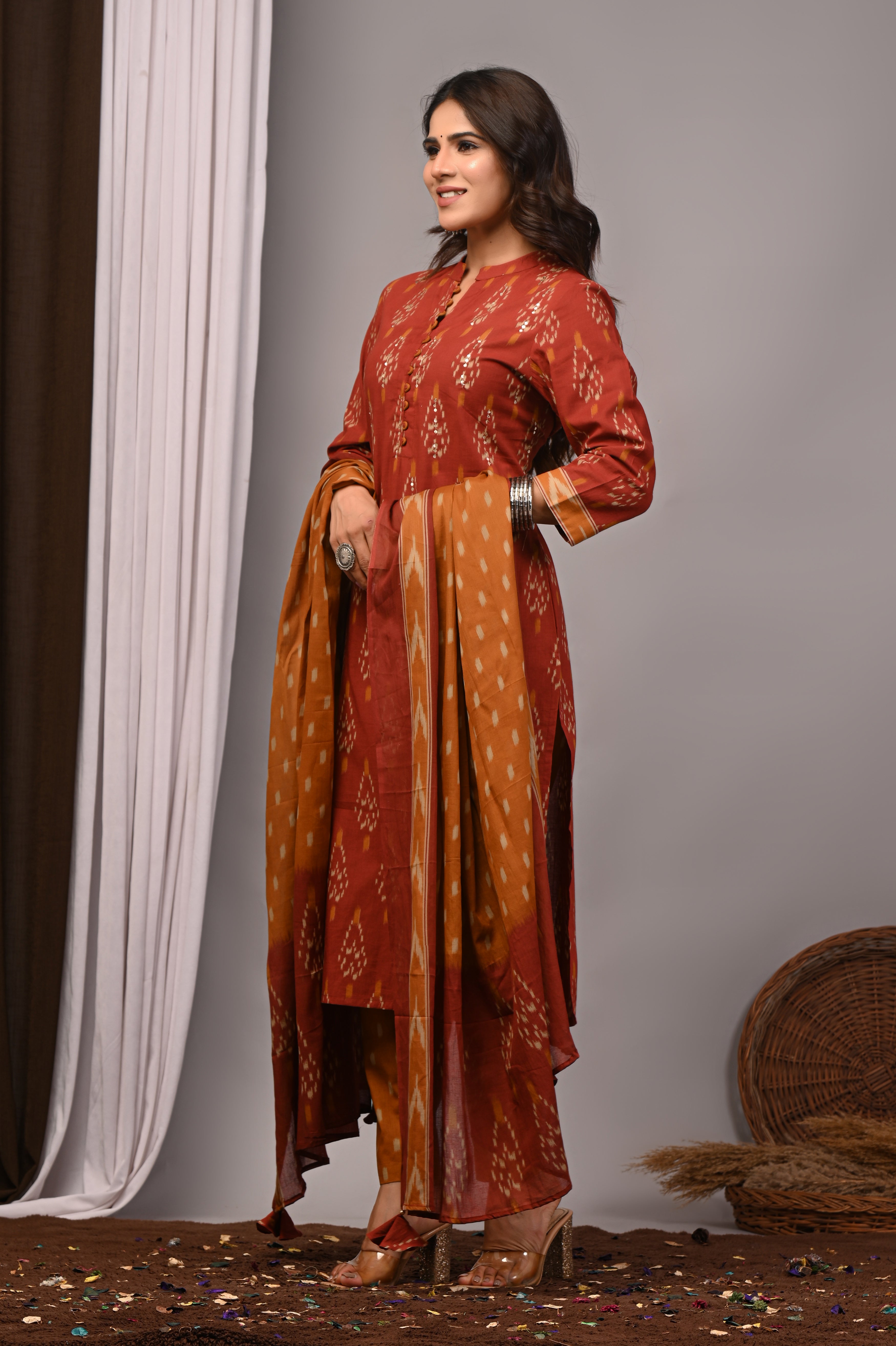 Rust & Mustard Ikat Cotton Straight Set