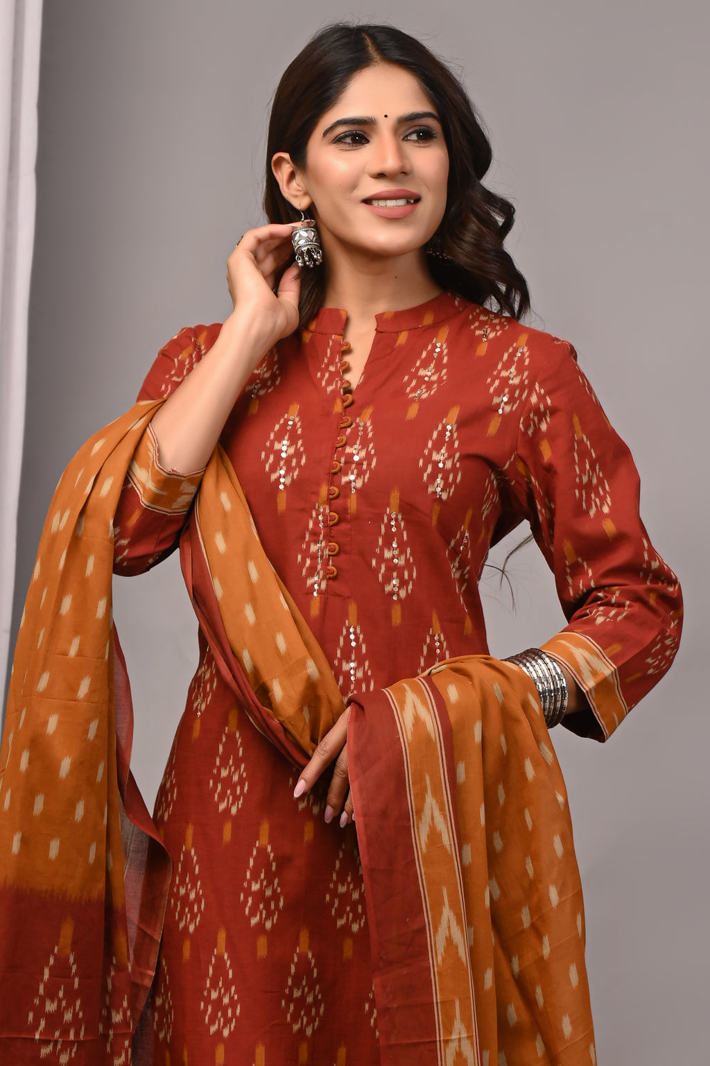 Rust & Mustard Ikat Cotton Straight Set