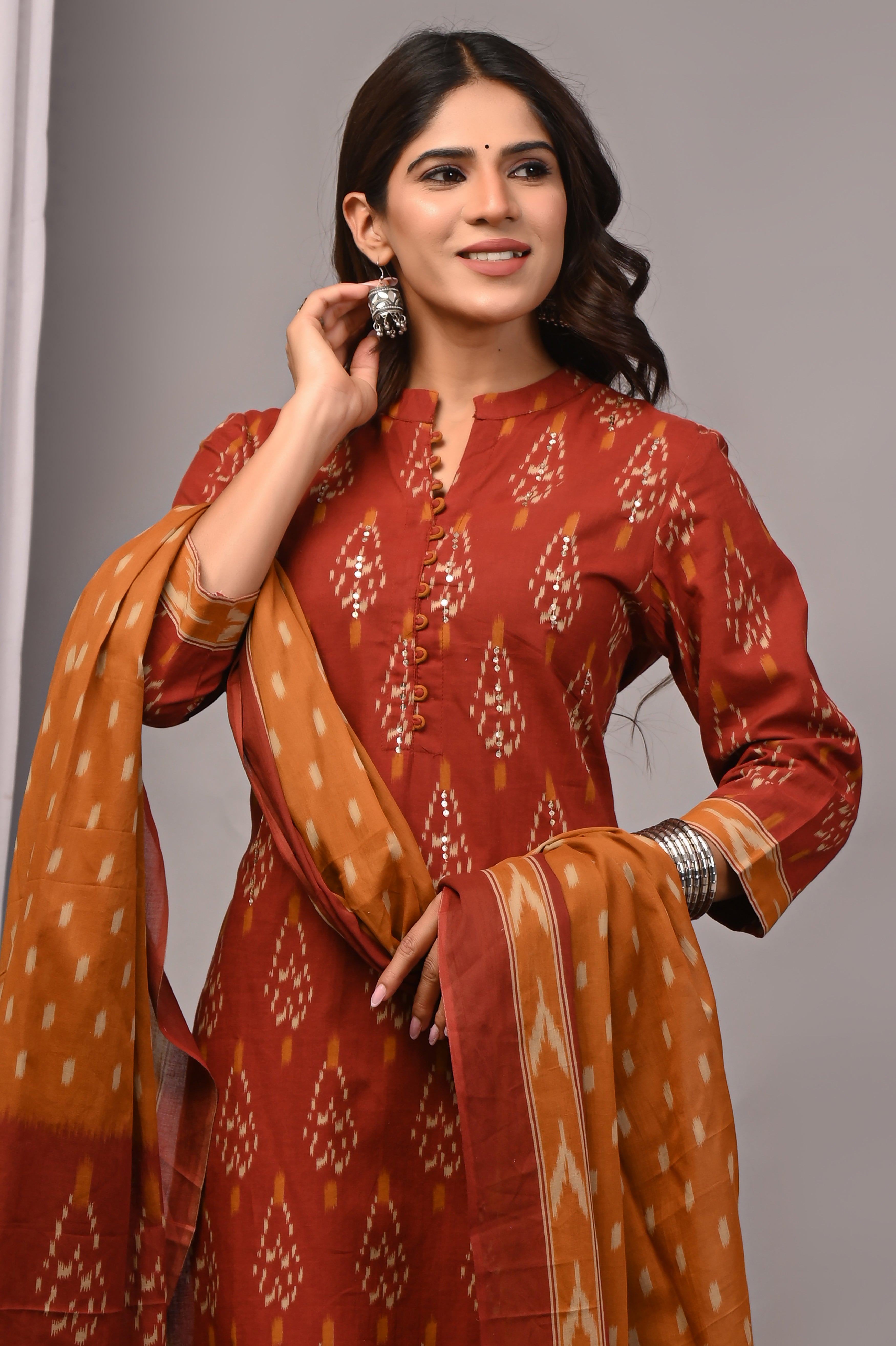 Rust & Mustard Ikat Cotton Straight Set