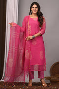Magenta Paisley Handblock Kota Doria Set with Aari & Sequin Work