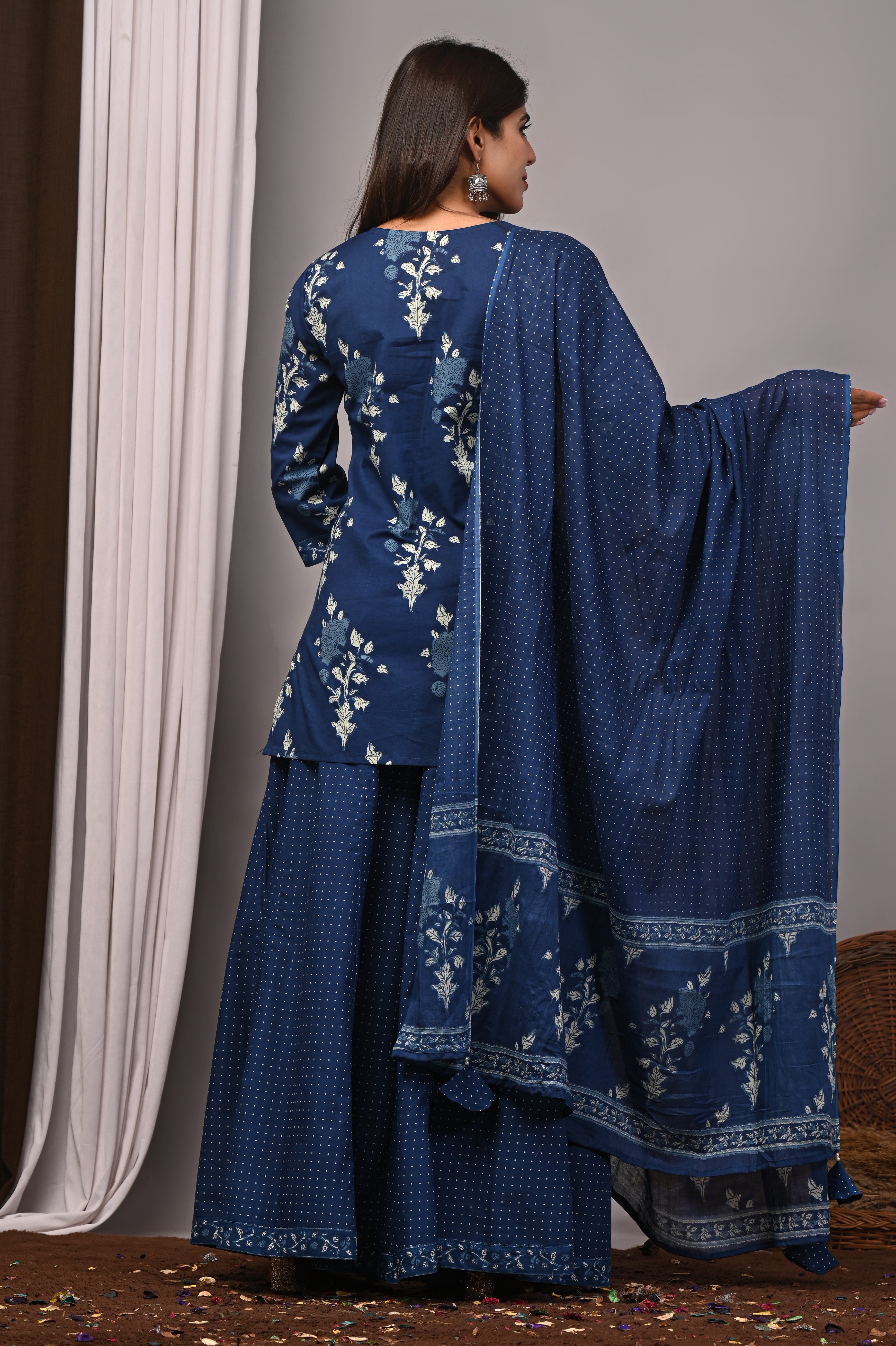 Sapphire Indigo Polka Dot Sharara Set