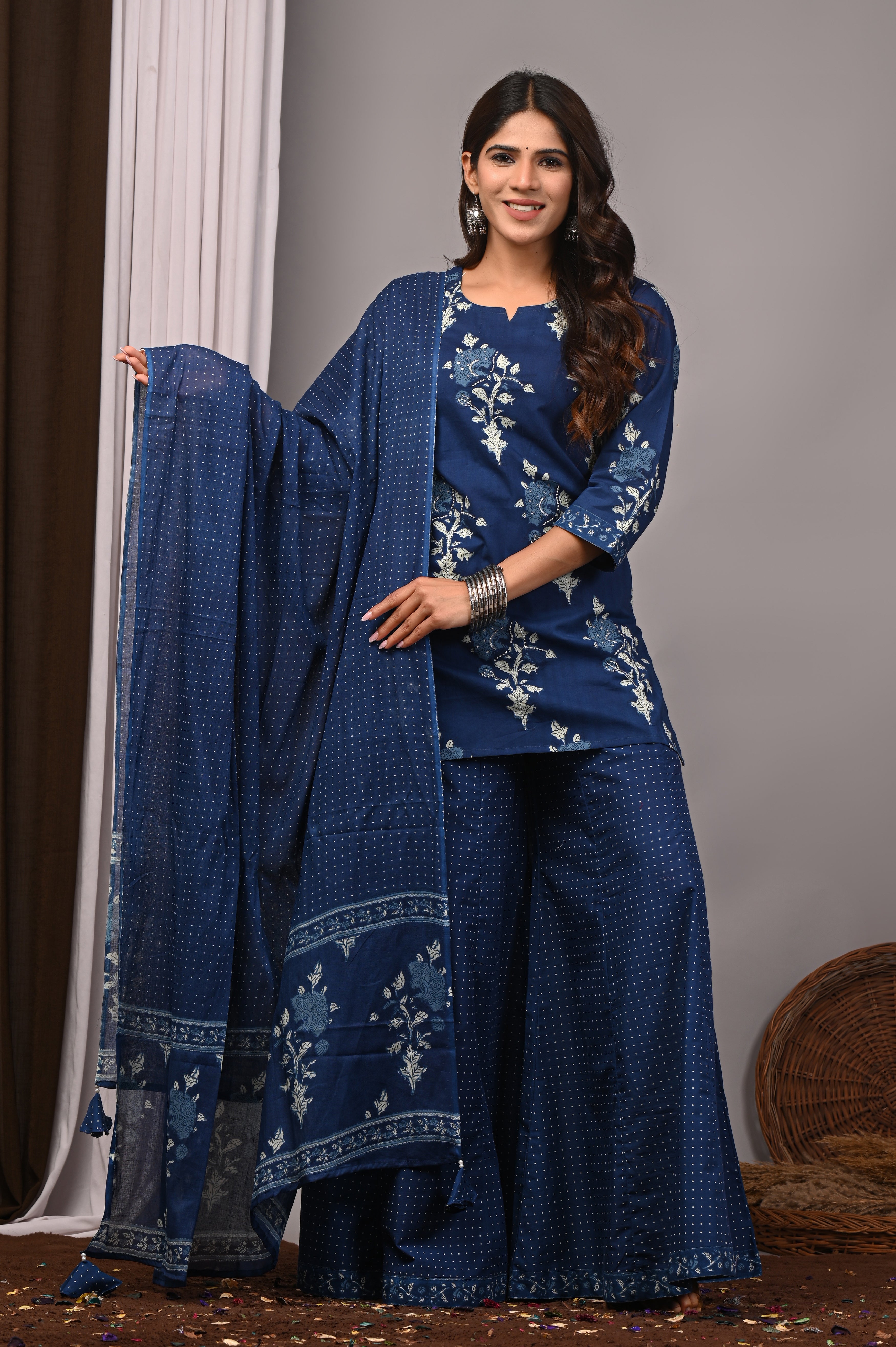 Sapphire Indigo Polka Dot Sharara Set