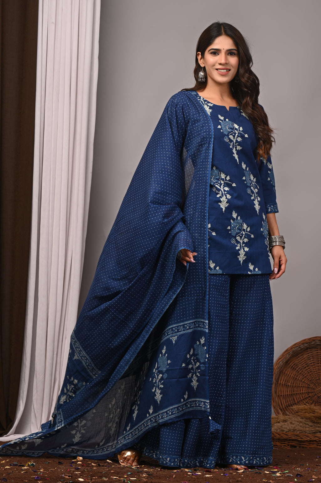 Sapphire Indigo Polka Dot Sharara Set