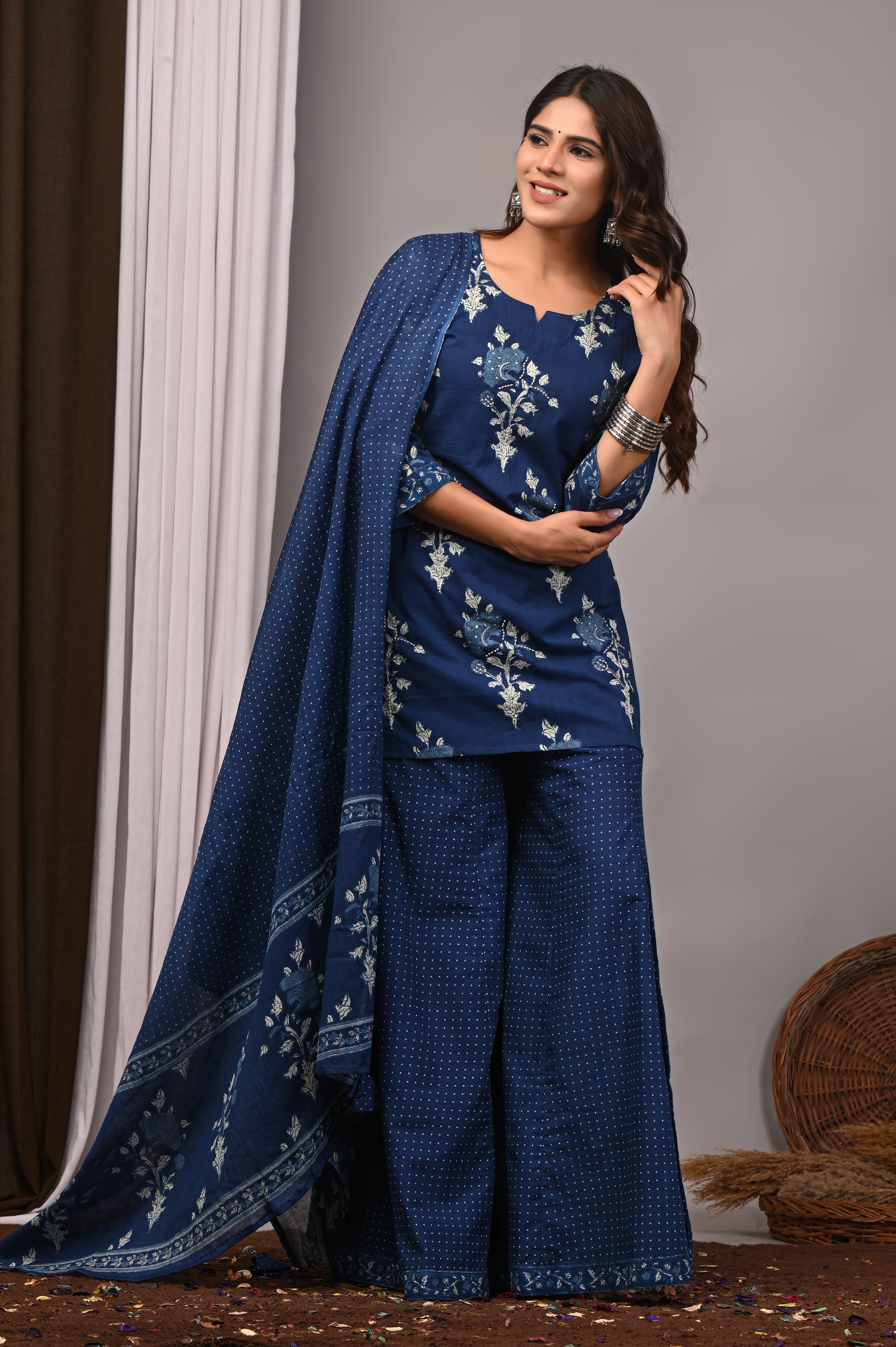 Sapphire Indigo Polka Dot Sharara Set