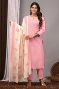 Blush Orchid Pink Self-Embroidered Cotton Straight Set