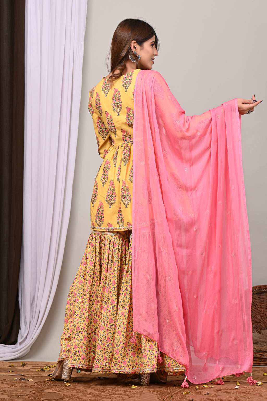 Marigold Blossom Sanganeri Peplum Gharara Set