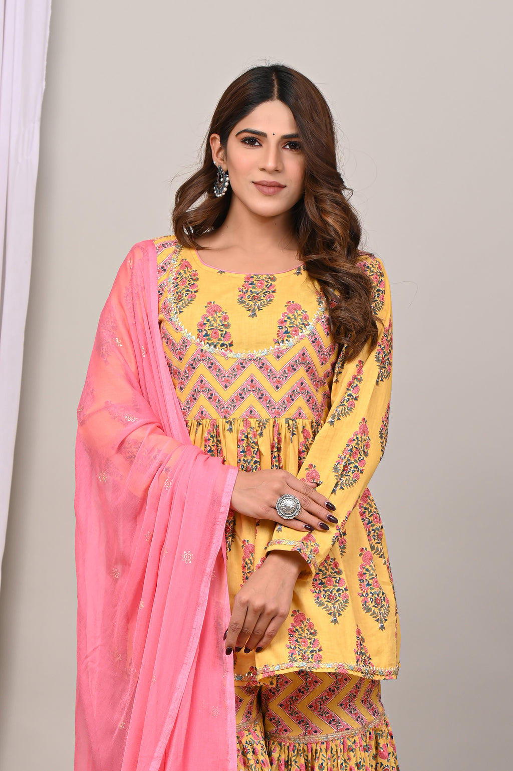 Marigold Blossom Sanganeri Peplum Gharara Set