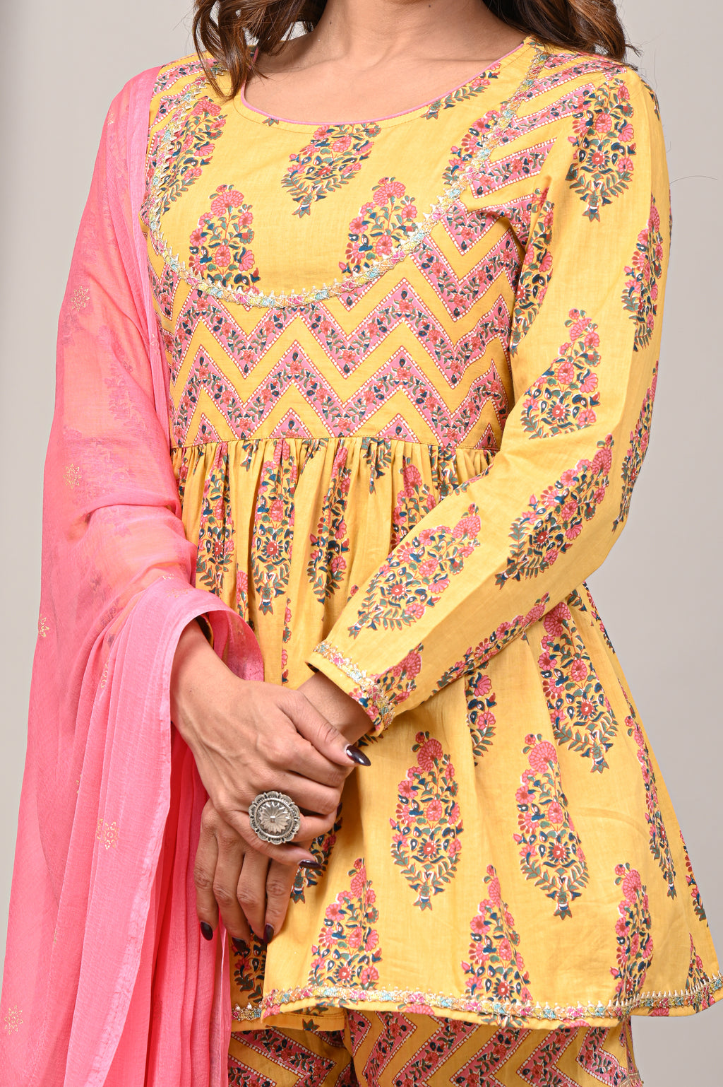 Marigold Blossom Sanganeri Peplum Gharara Set