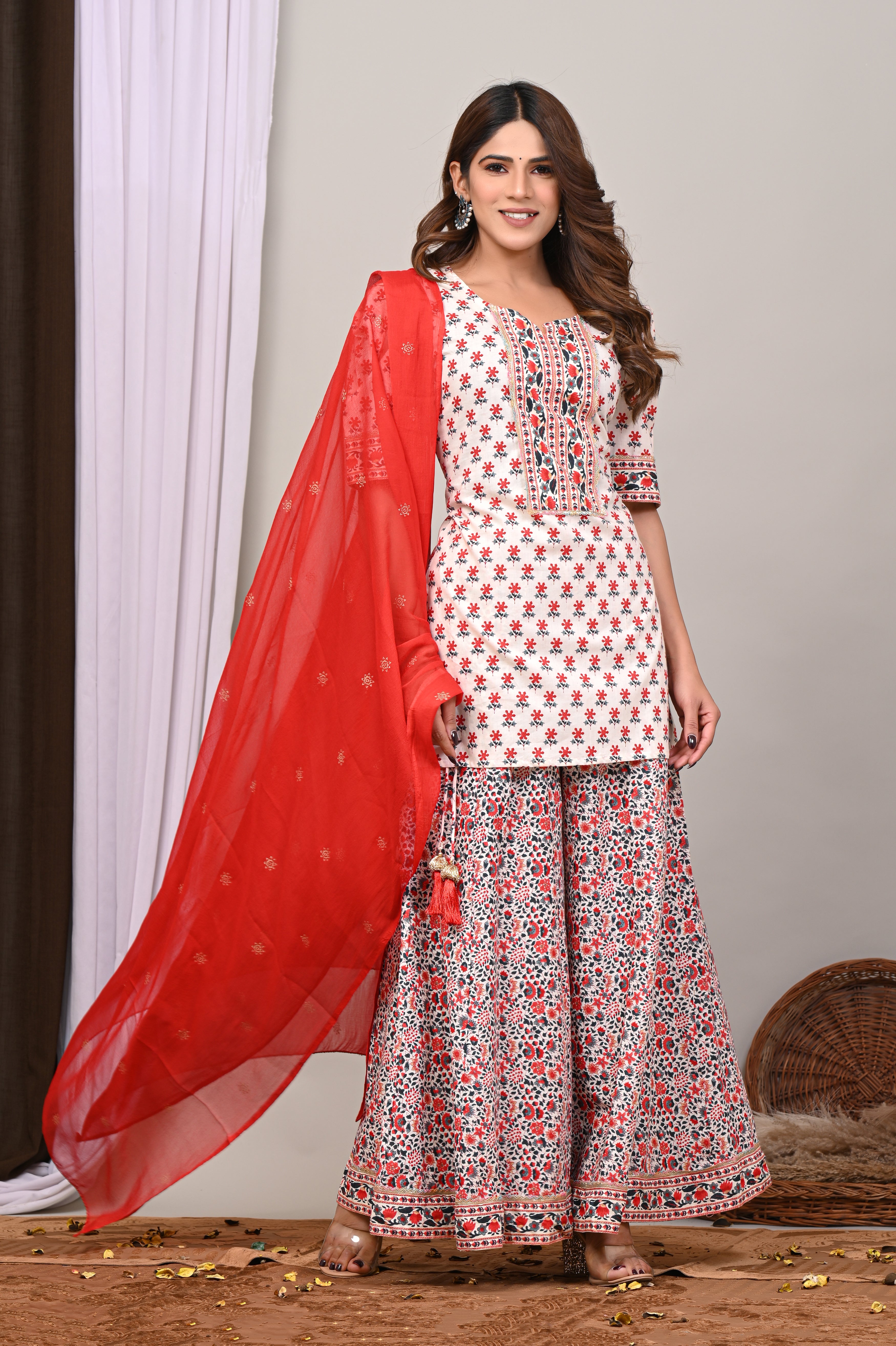 Crimson & Ivory Sanganeri Sharara Set