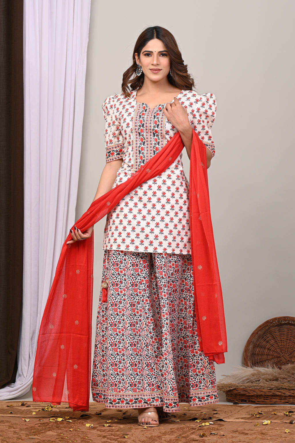 Crimson & Ivory Sanganeri Sharara Set