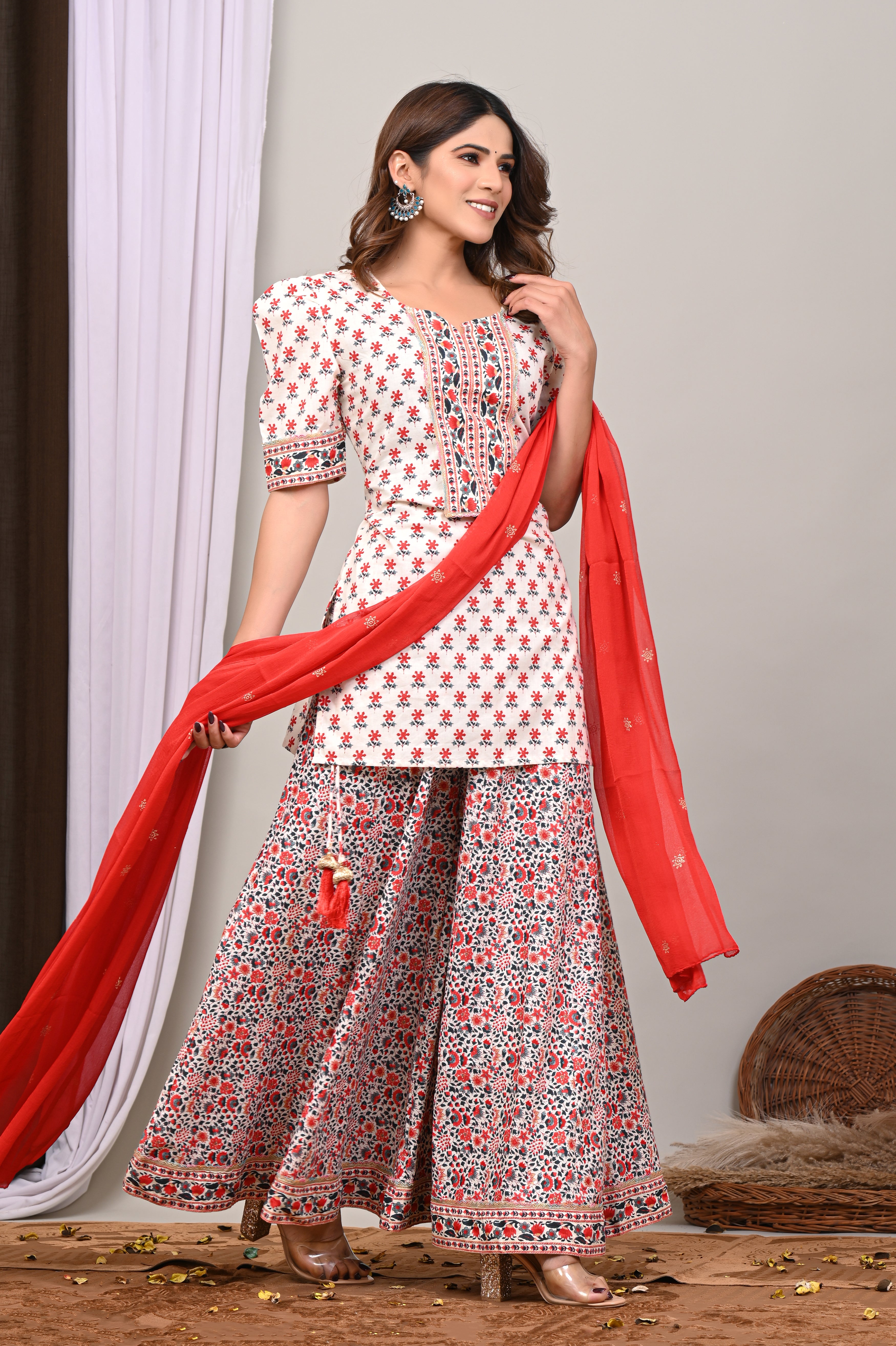 Crimson & Ivory Sanganeri Sharara Set