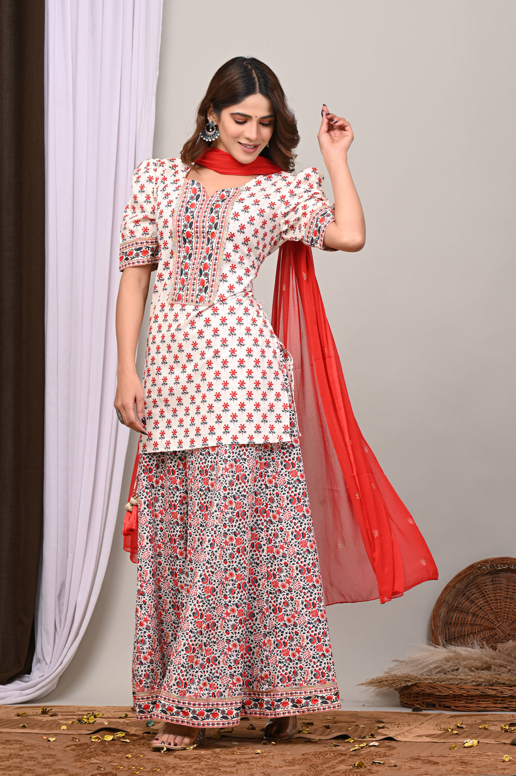 Crimson & Ivory Sanganeri Sharara Set