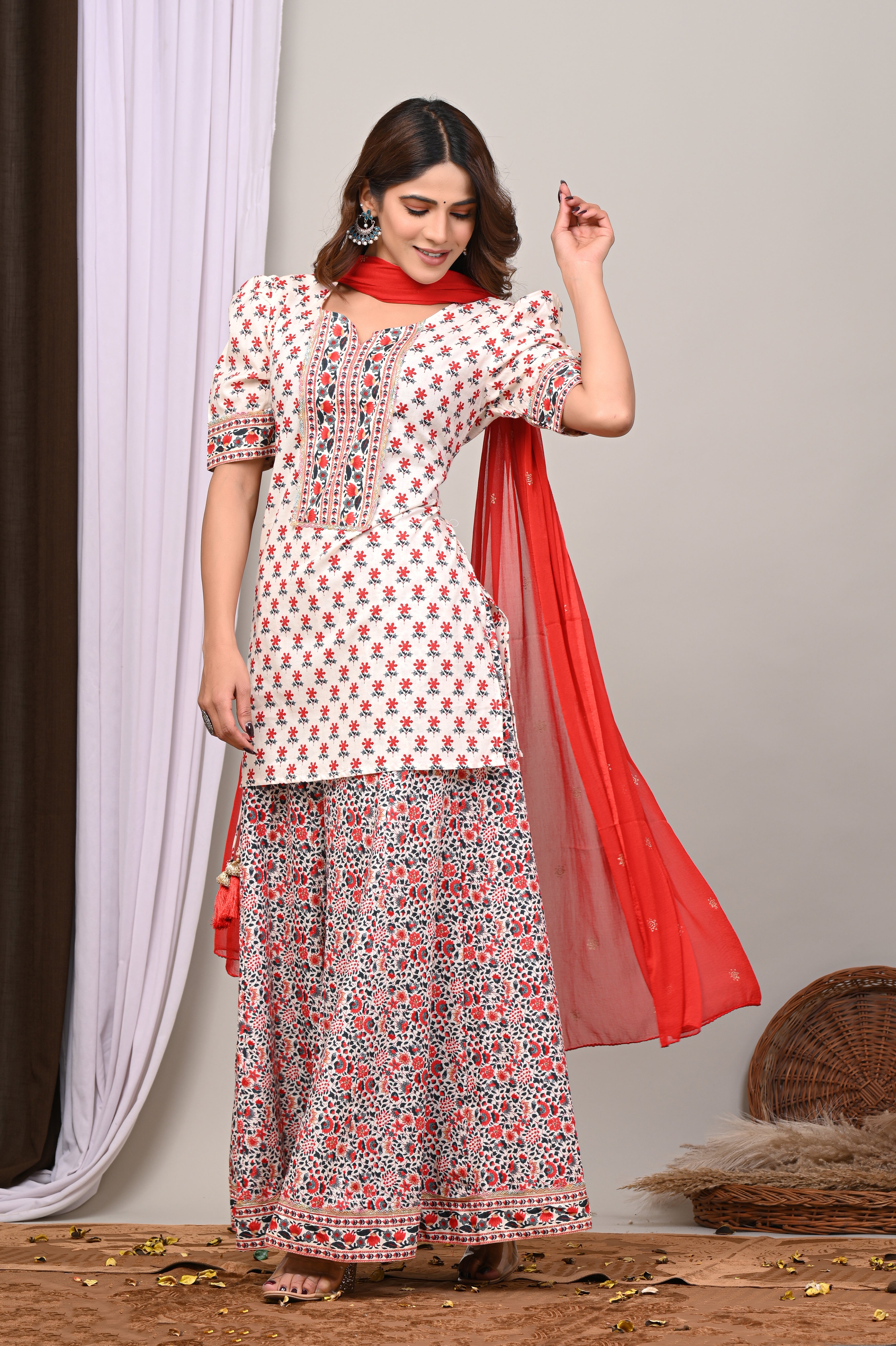 Crimson & Ivory Sanganeri Sharara Set