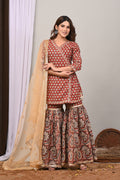 Rust Crimson Sanganeri Angarkha Gharara Set