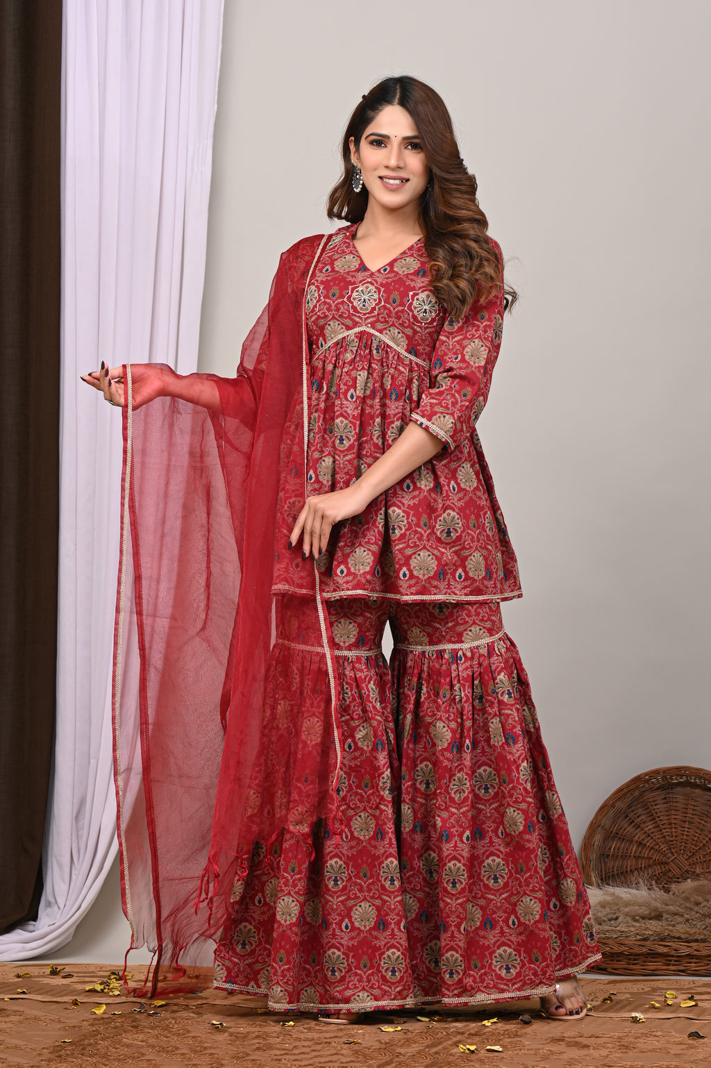Ruby Medallion Sanganeri Gharara Set