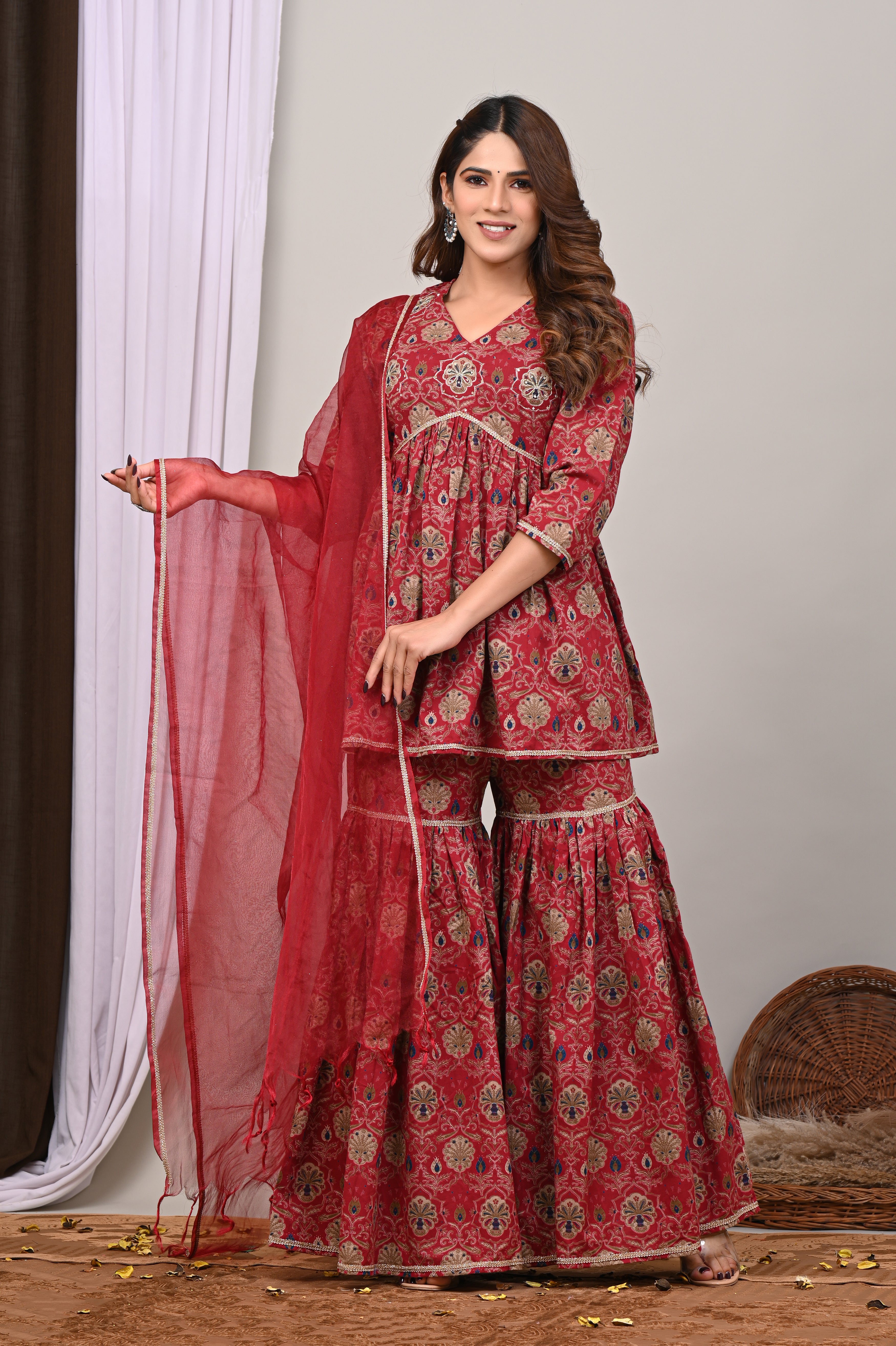Ruby Medallion Sanganeri Gharara Set