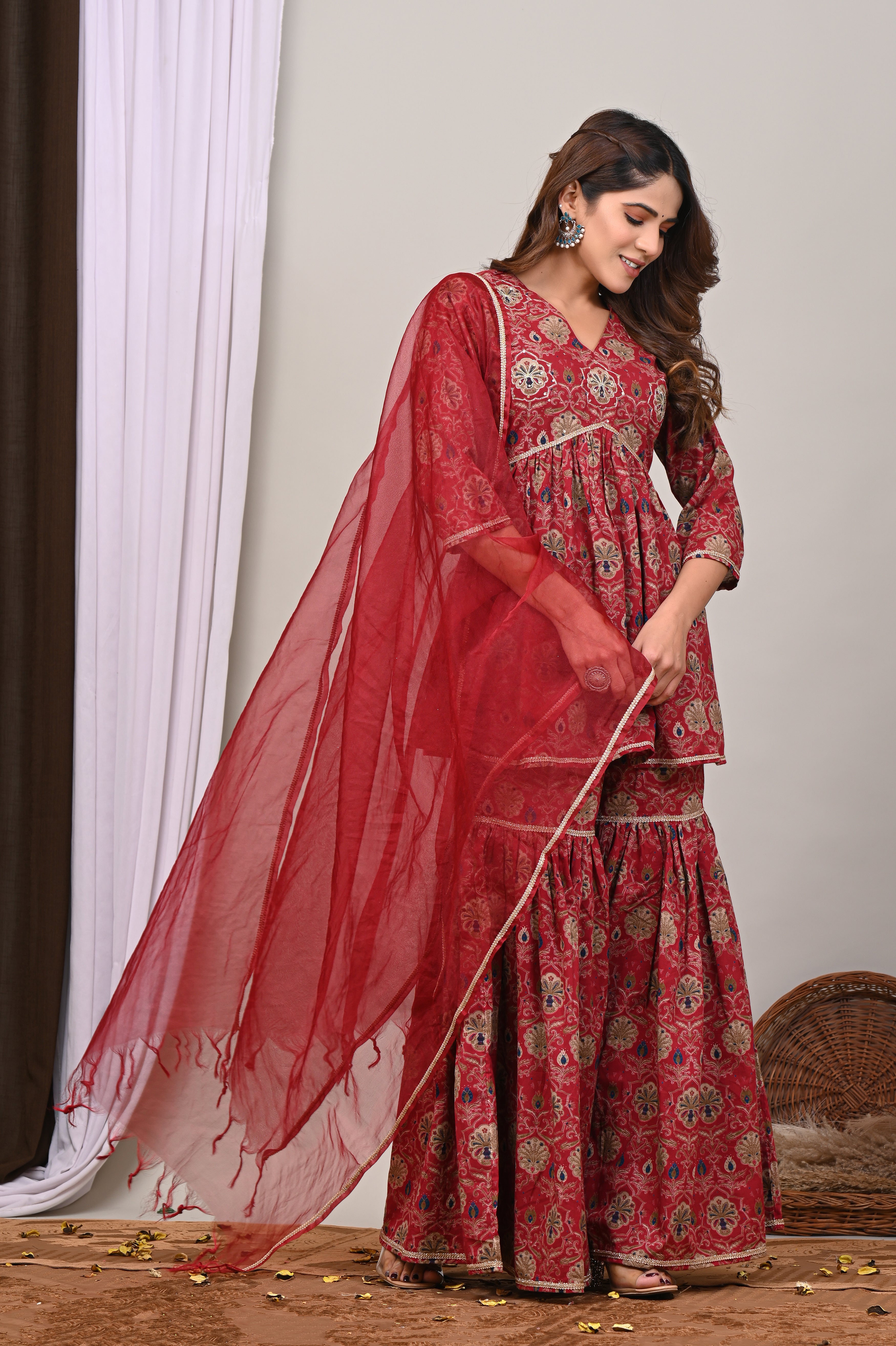 Ruby Medallion Sanganeri Gharara Set