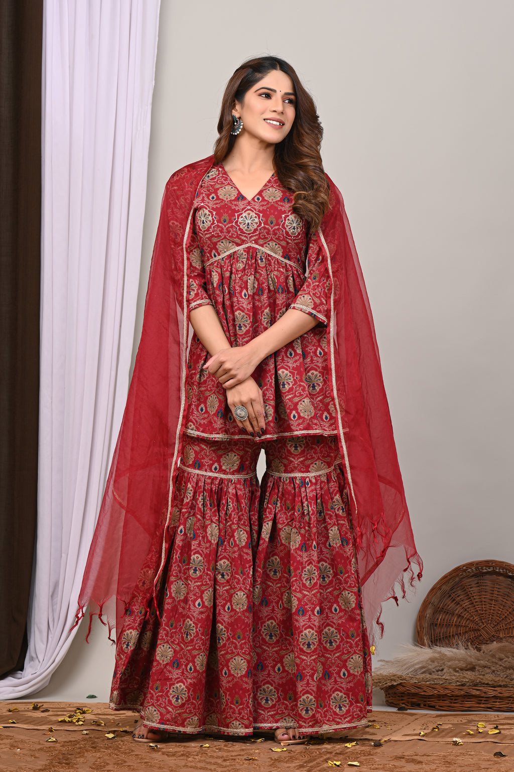 Ruby Medallion Sanganeri Gharara Set